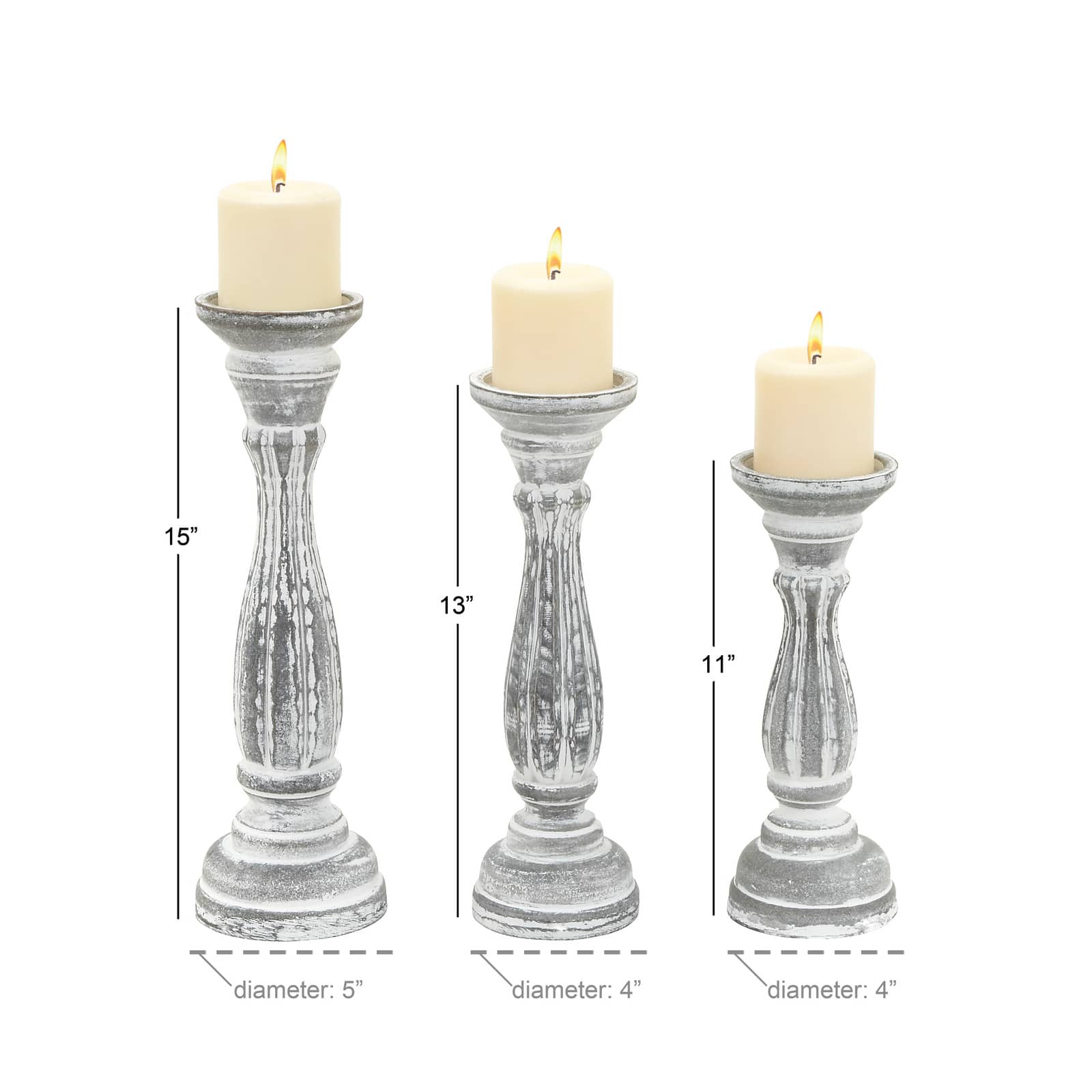 White Distressed Wood Traditional Candle Holder Set, 3ct.