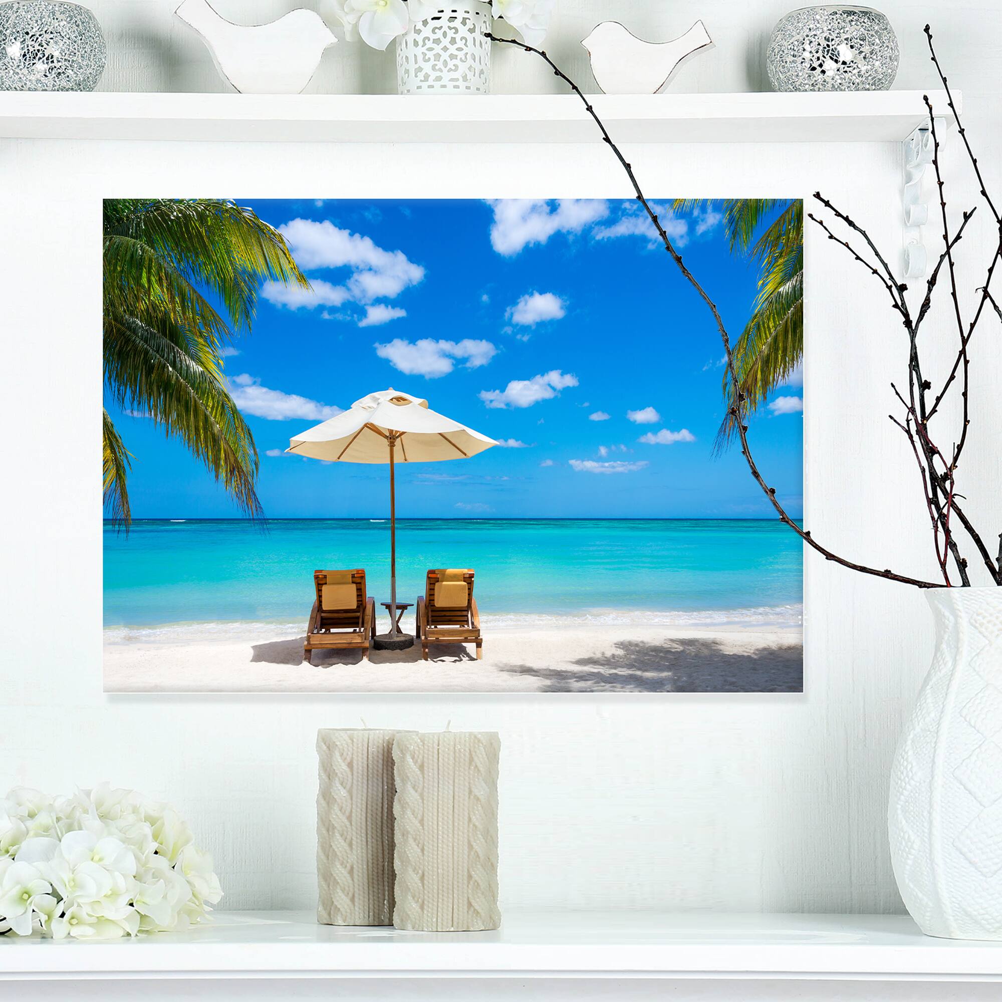 Designart - Turquoise Beach with Chairs - Seashore Photo Canvas Print