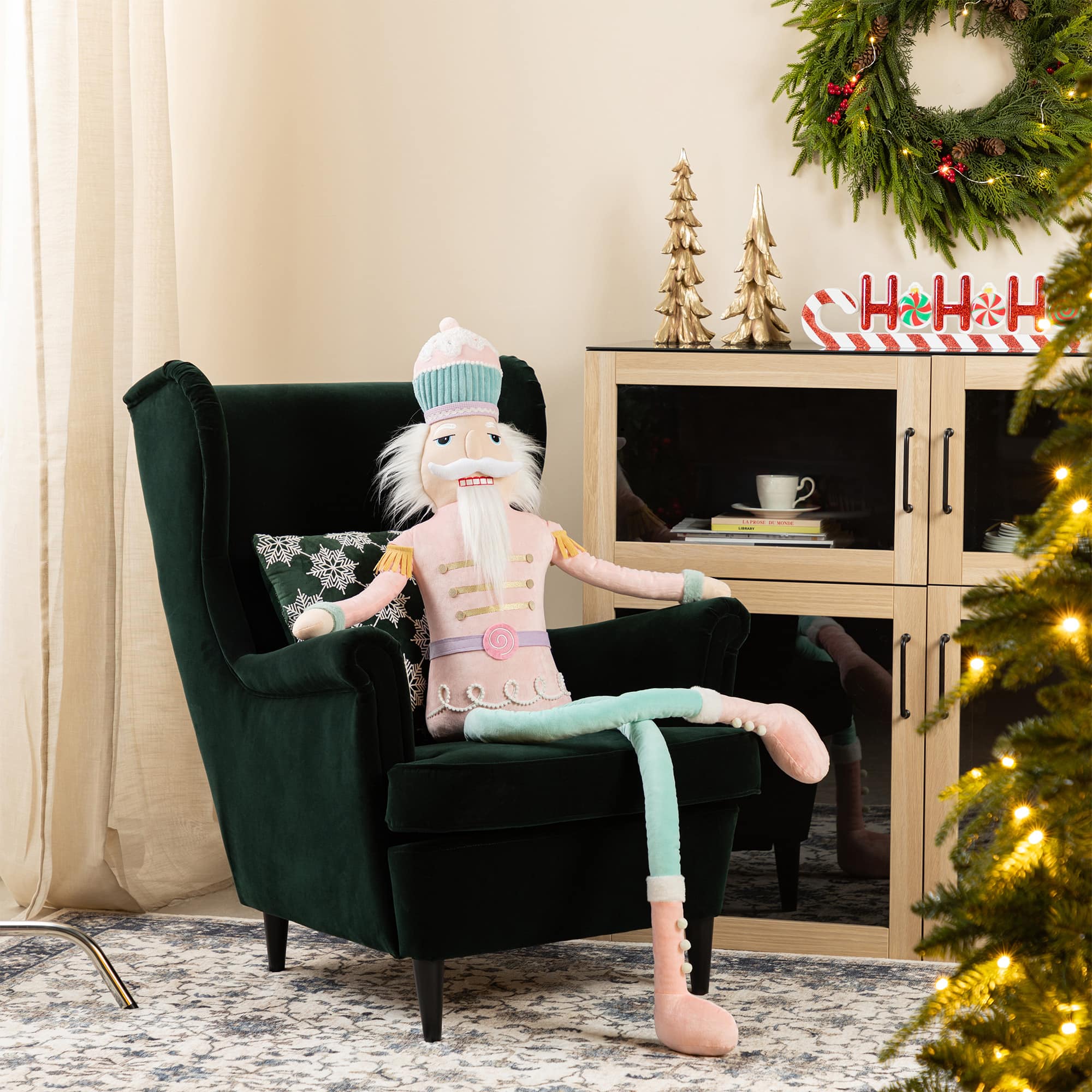 Glitzhome® 60"H Christmas Oversized Fabric Nutcracker With Dangle Legs