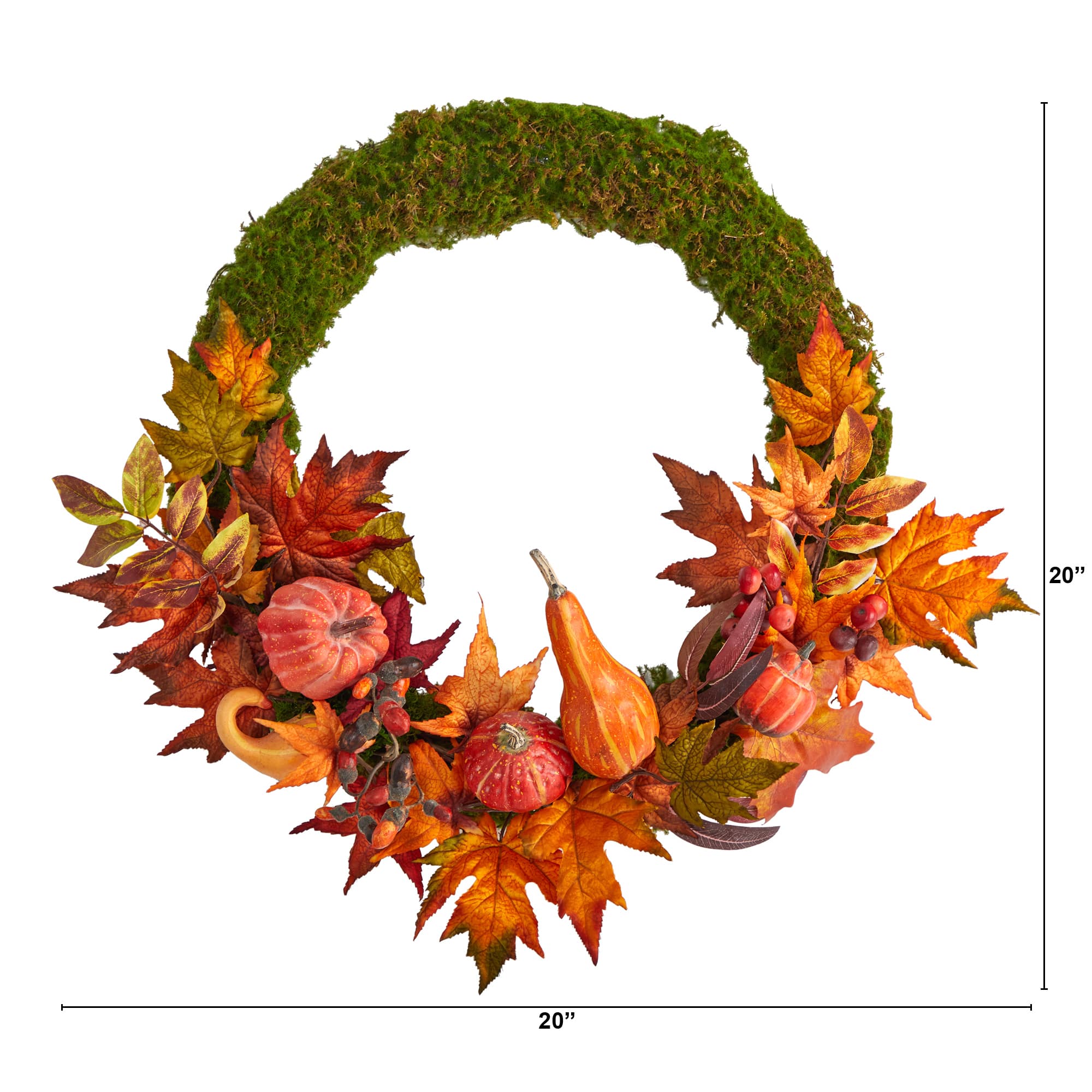 20&#x22; LED Autumn Pumpkin, Gourd &#x26; Fall Maple Leaf Wreath