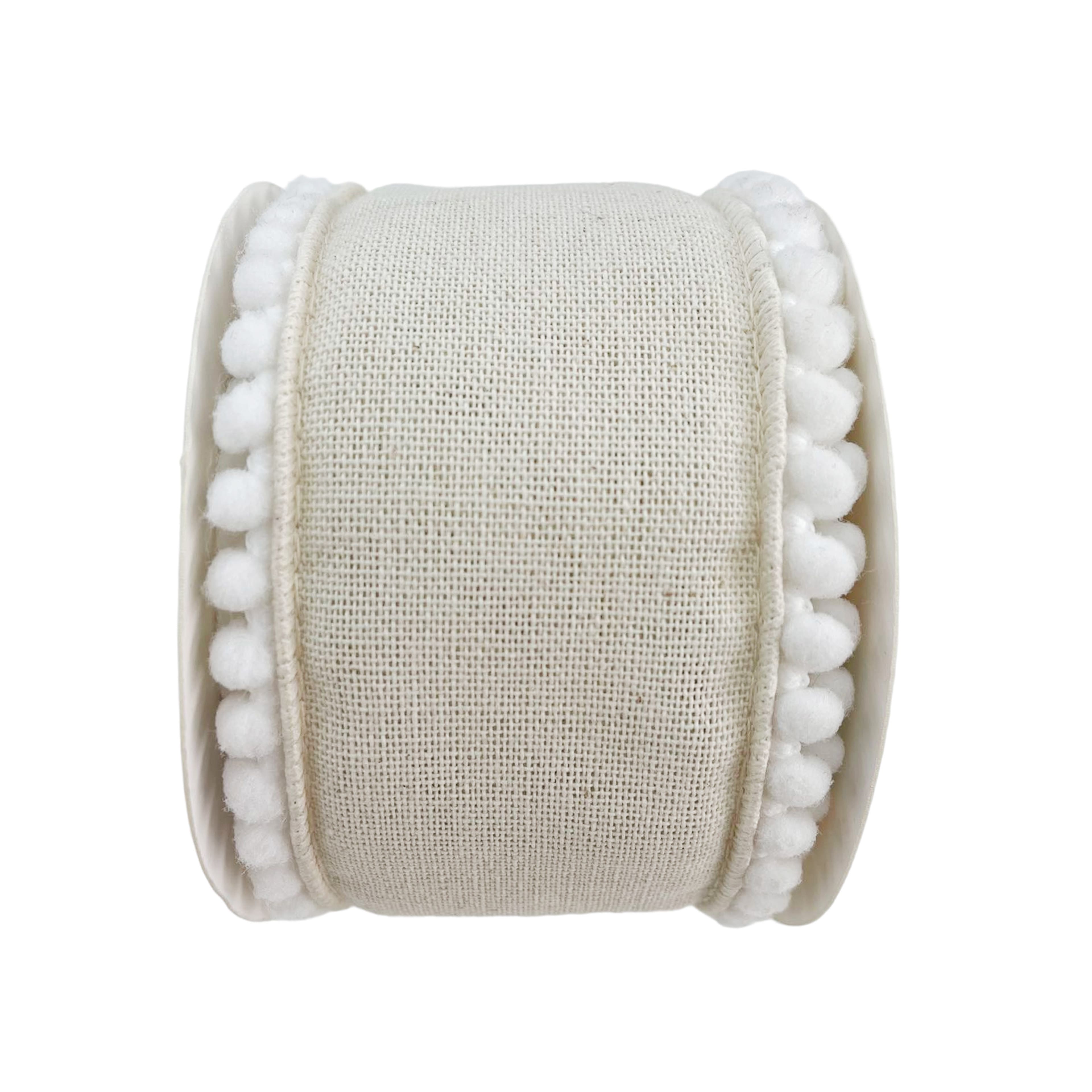 12 Pack: 2.5" x 2yd. Faux Burlap with Pom Pom Trim Ribbon by Celebrate It®