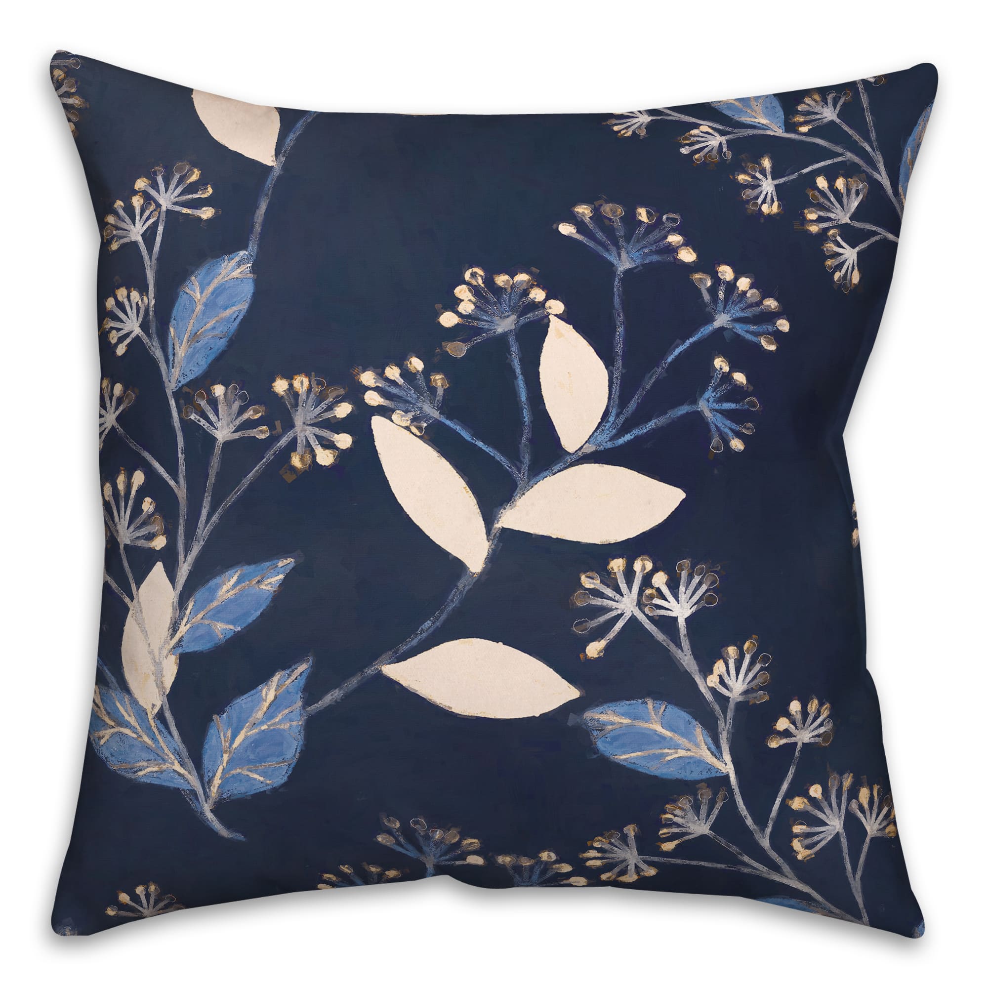 Blue Botanical Throw Pillow 18&#x22; x 18&#x22;