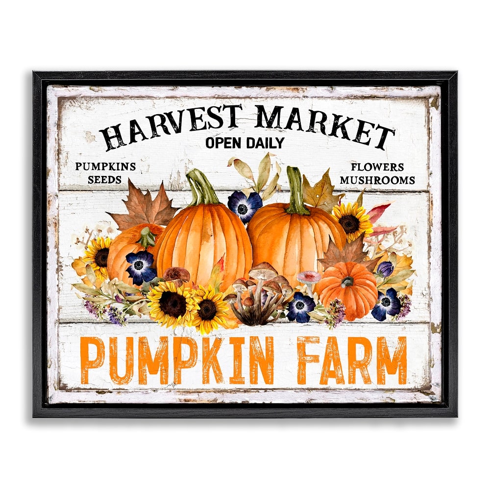 Stupell Industries Pumpkin Farm with Sunflowers Floater Framed Art