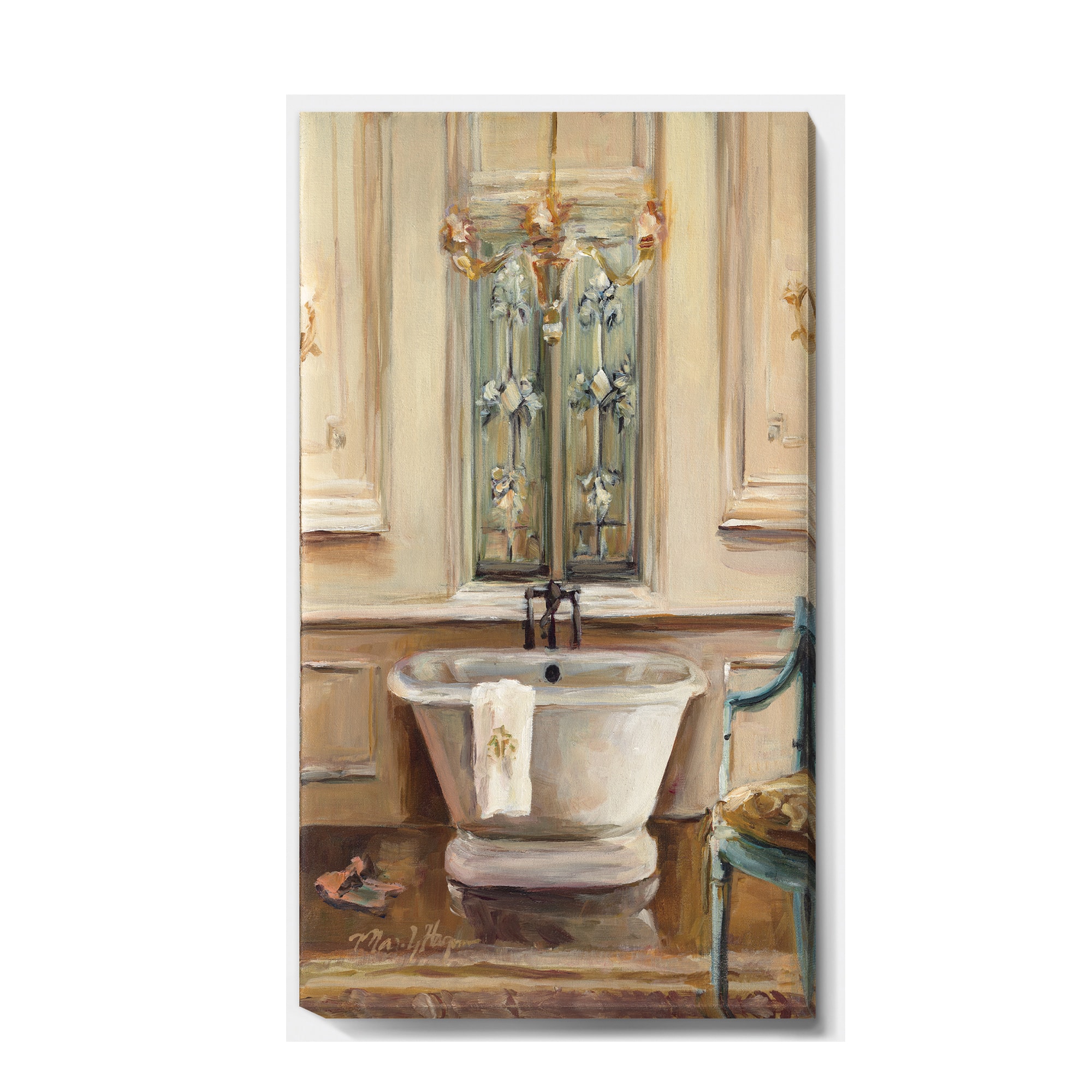 Designart - Vintage Paris Bathtub Painting - Traditional Bathroom Premium Canvas Wall Art