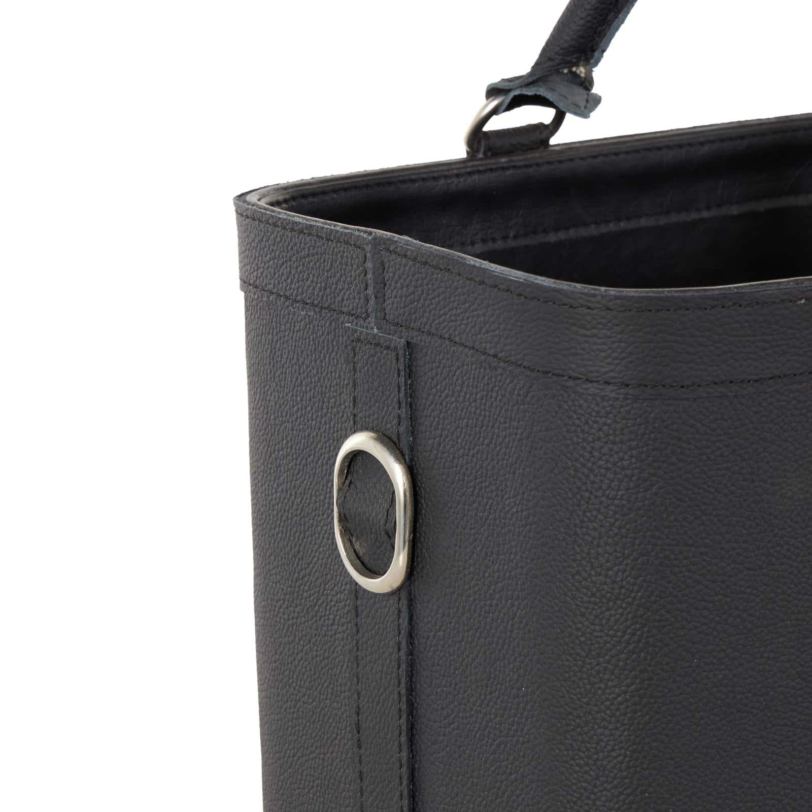 17" Black Leather Handmade Box Style Single Slot Decorative Magazine Holder with Arched Handles