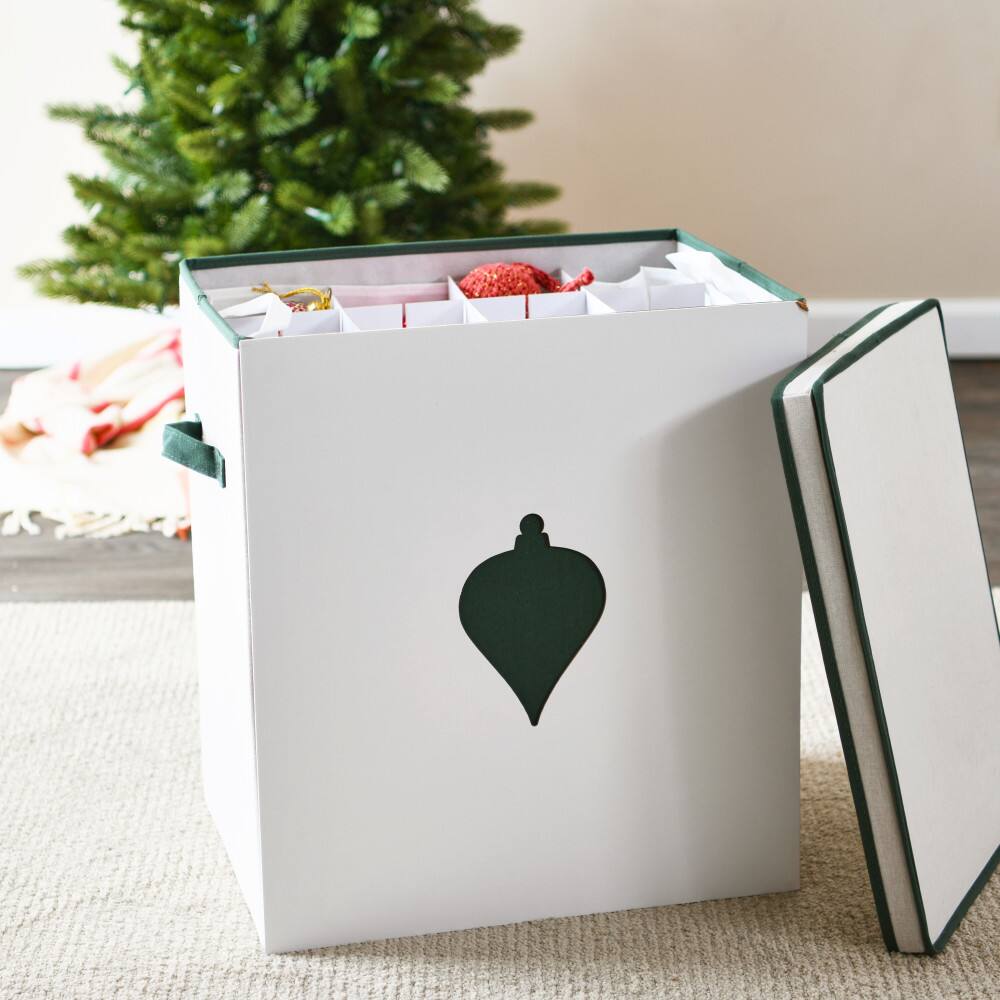 Household Essentials Green &#x26; White Ornament Storage Box