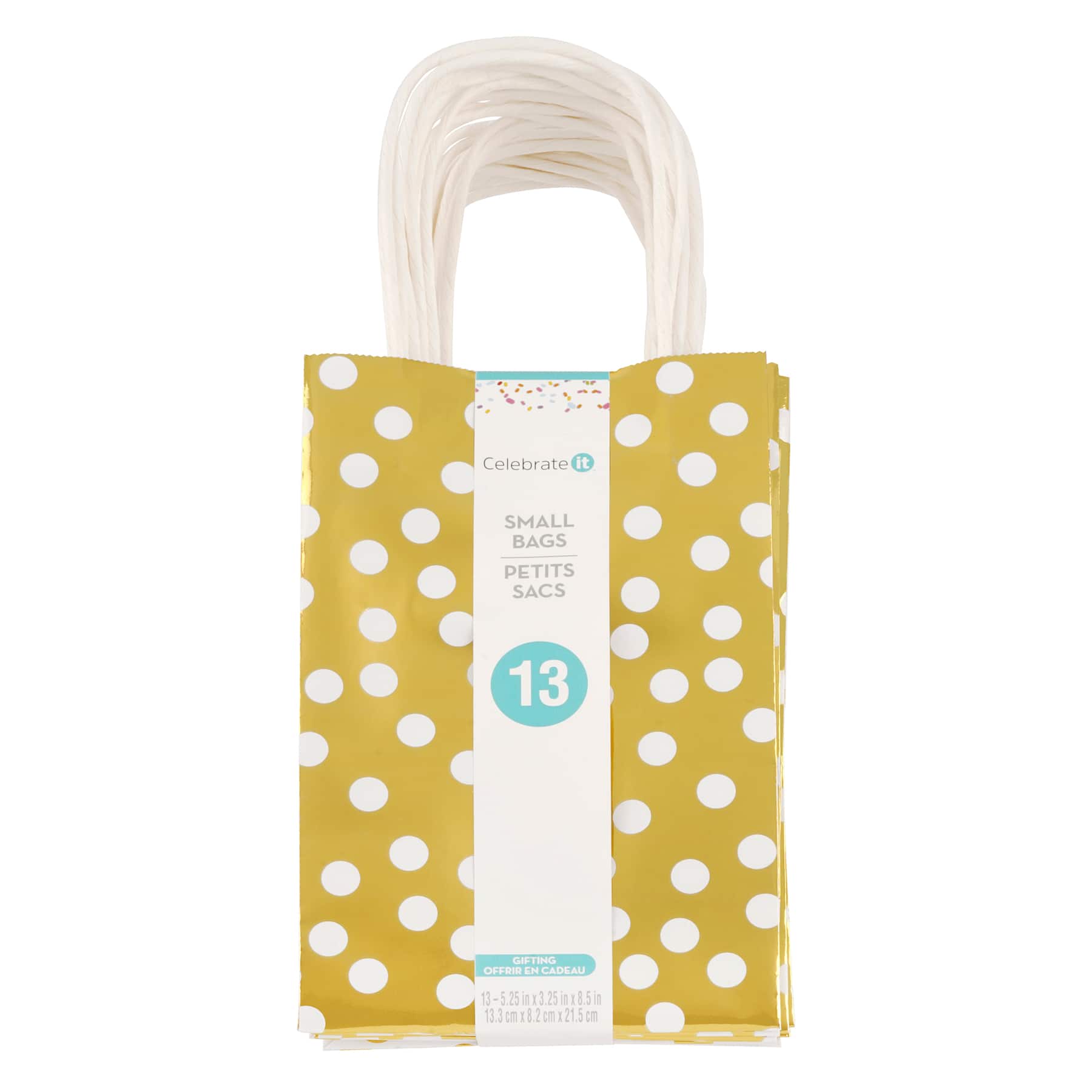 Small Gold &#x26; White Polka Dot Gift Bag Value Pack by Celebrate It&#x2122;
