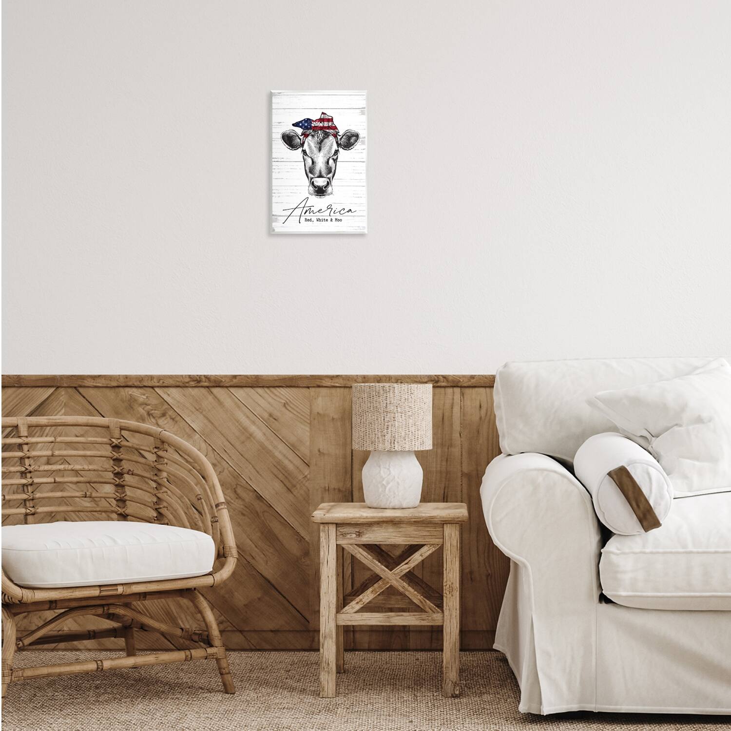 Stupell Industries Americana Cow Red White and Moo Country Farm Quote Wall Plaque Art