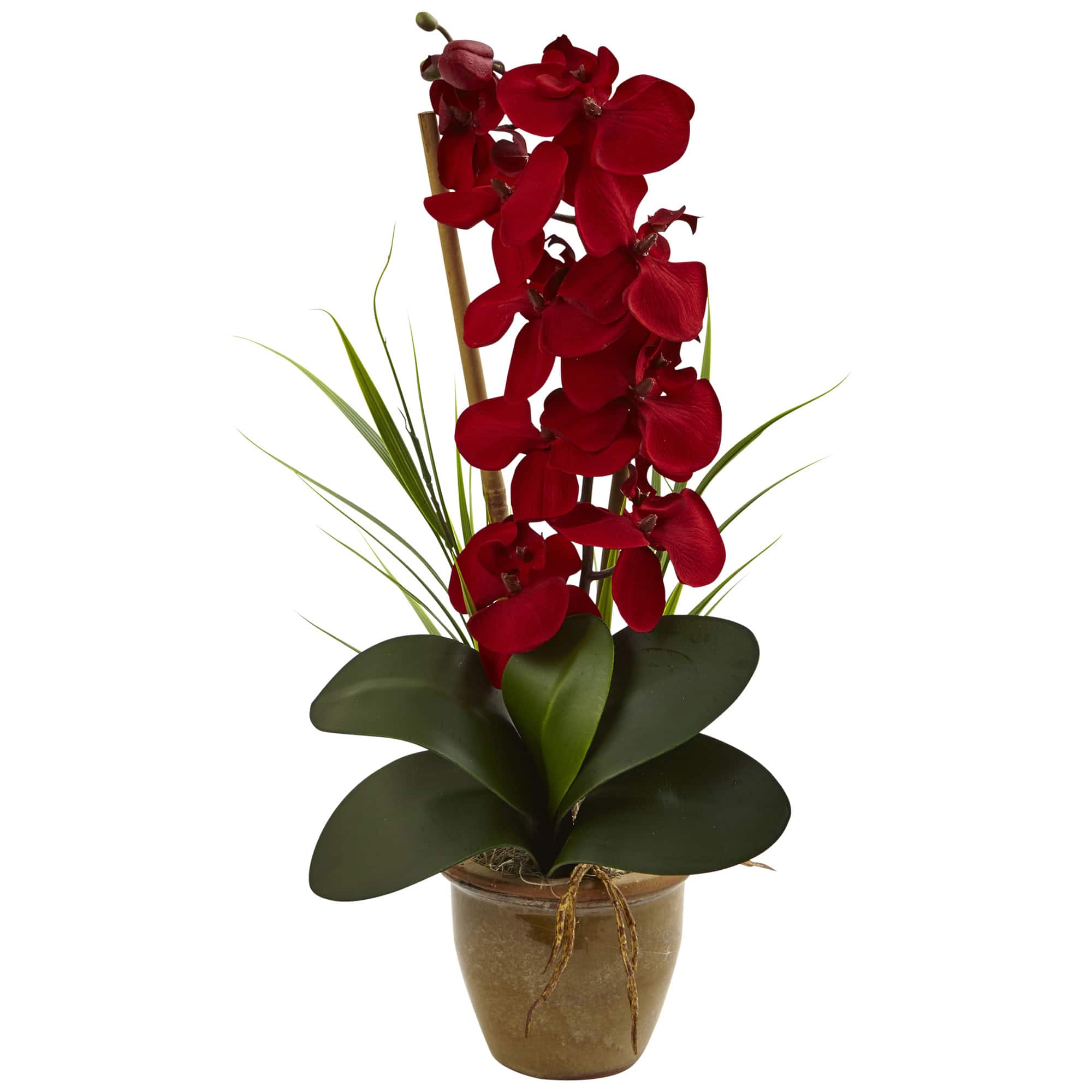21" Red Orchid Silk Arrangement in Ceramic Vase