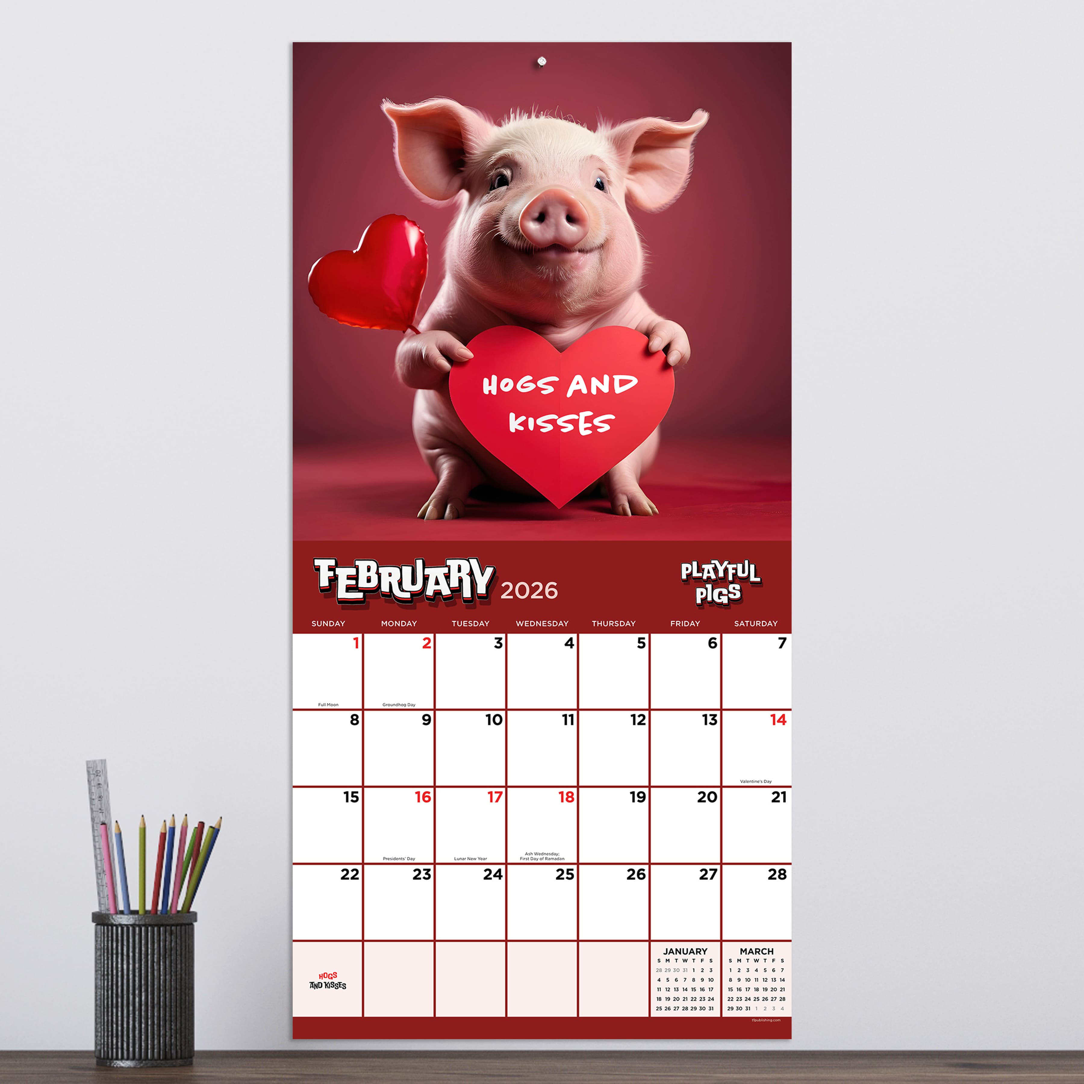 2026 Playful Pigs Wall Calendar