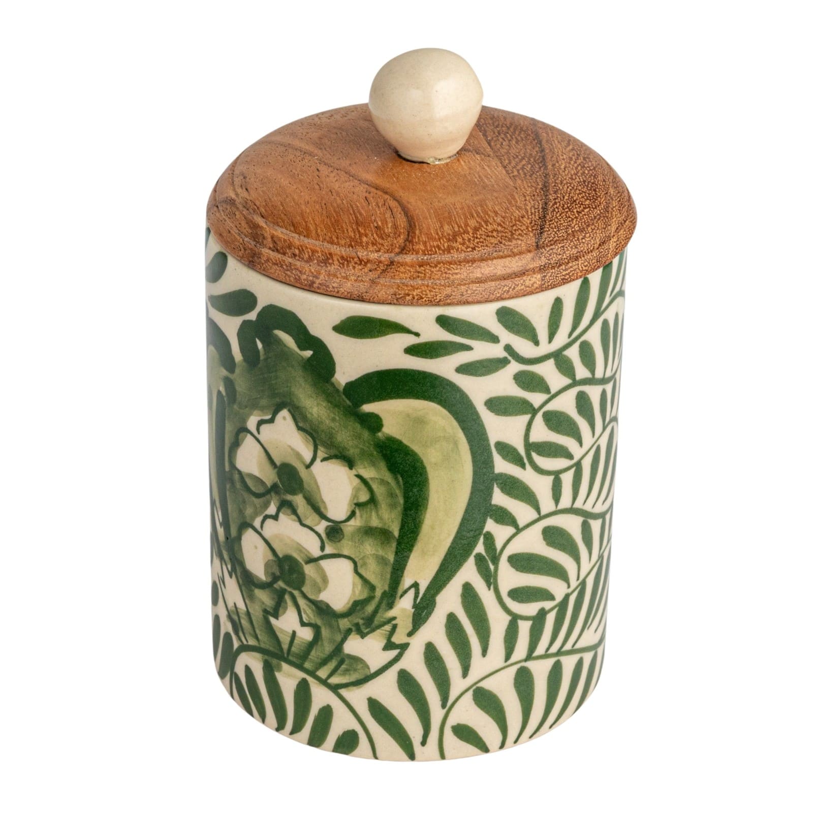 Hello Honey&#xAE; 5&#x22; Green Botanical Design Stoneware Canister
