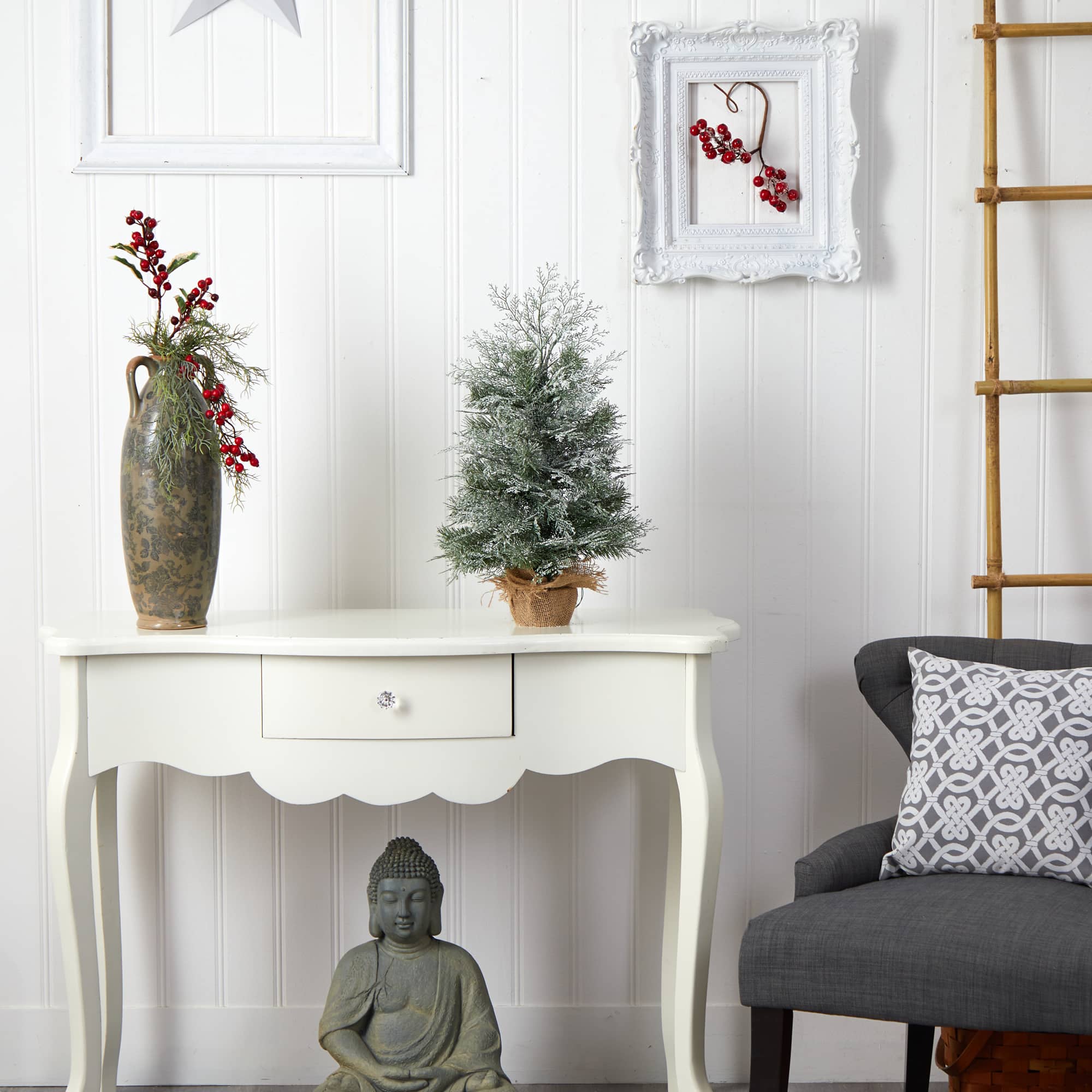 2ft. Pre-Lit Winter Frosted Artificial Christmas Tree in Burlap Base, Warm White LED Lights