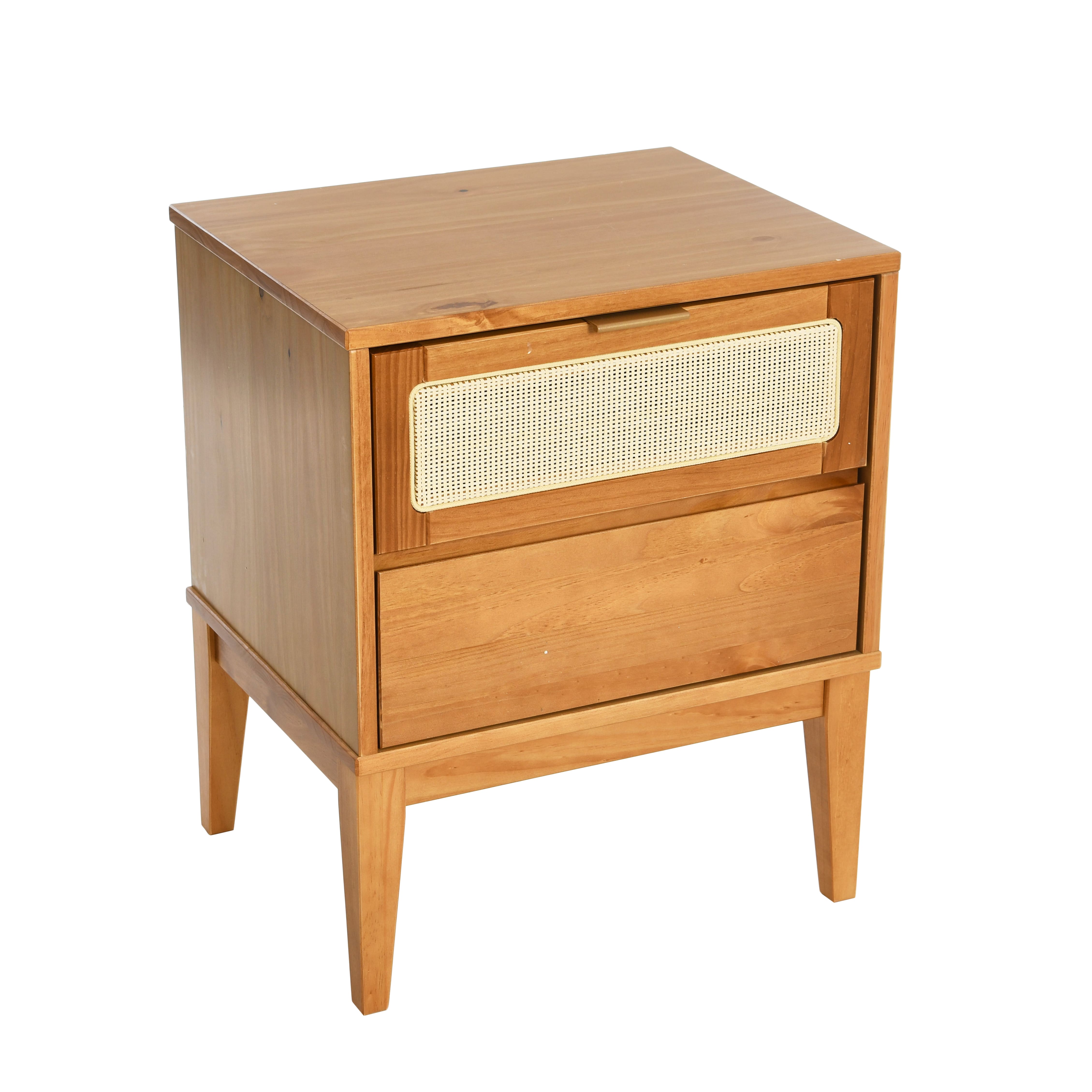 Crawford 24&#x22; Solid Wood Nightstand with Storage Drawers and Cane Detail