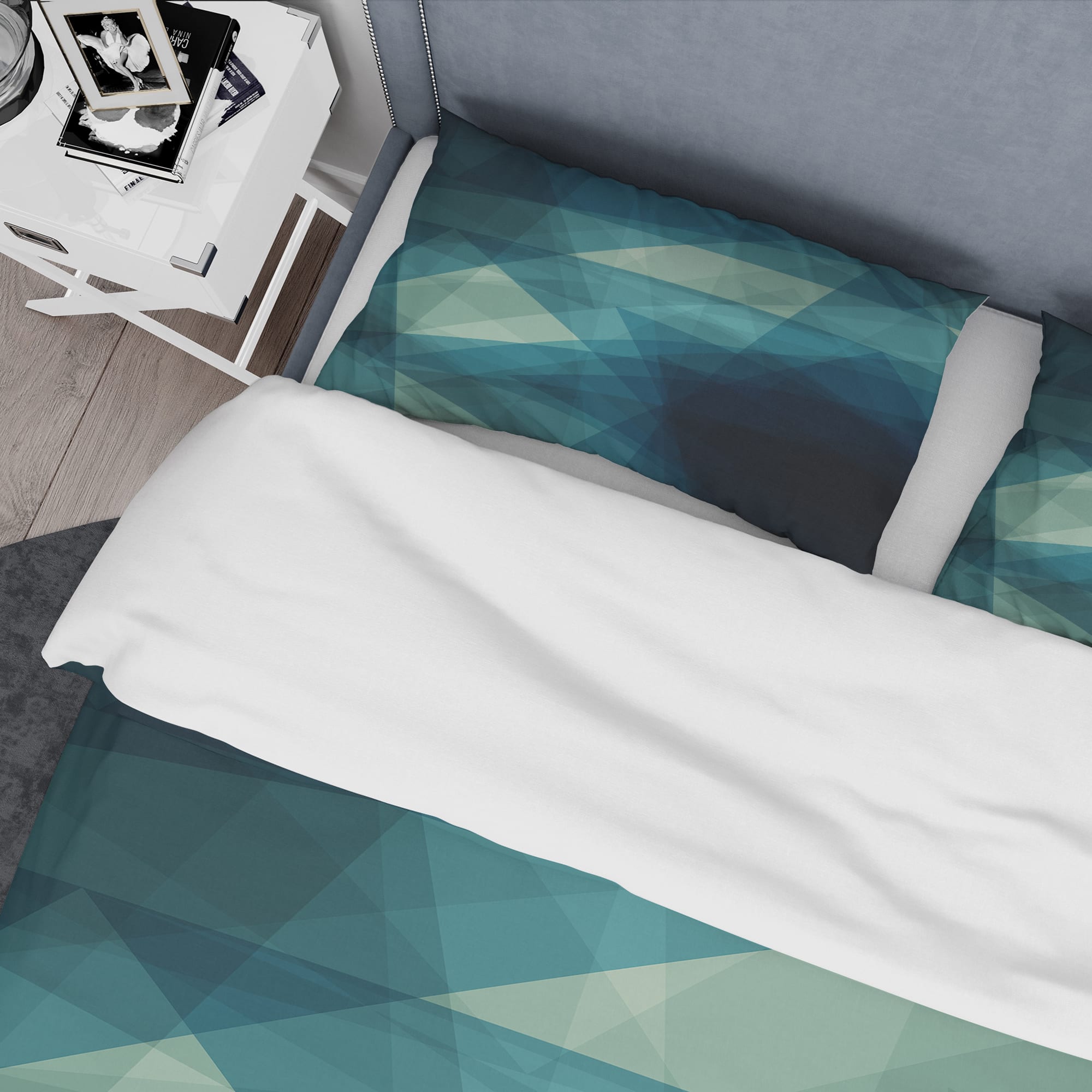 Designart &#x27;Abstract Geometric Shades of Blue&#x27; Modern &#x26; Contemporary Bedding Set - Duvet Cover &#x26; Shams