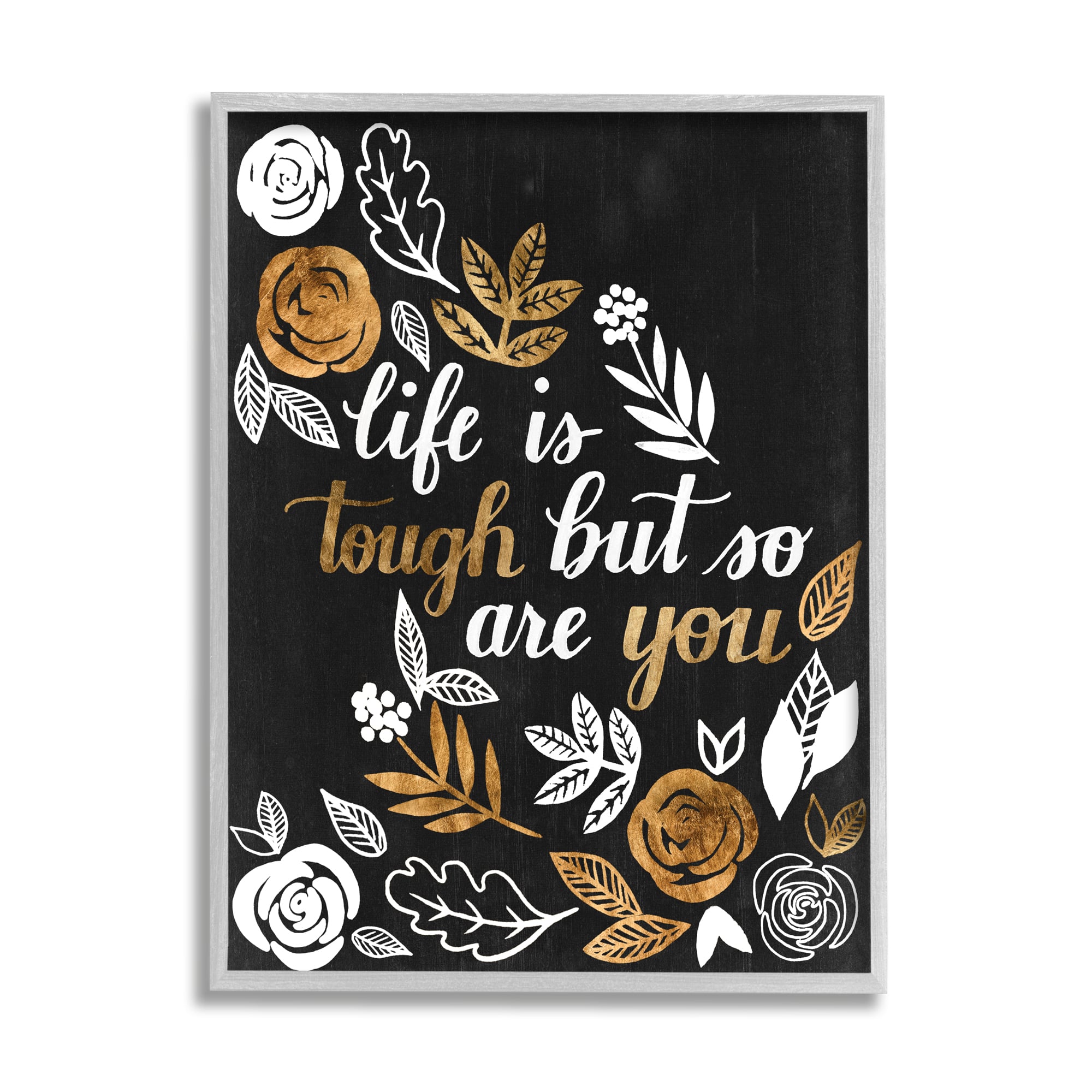 Stupell Industries Life Is Tough Inspirational Phrase Autumn Falling Leaves in Gray Frame Wall Art
