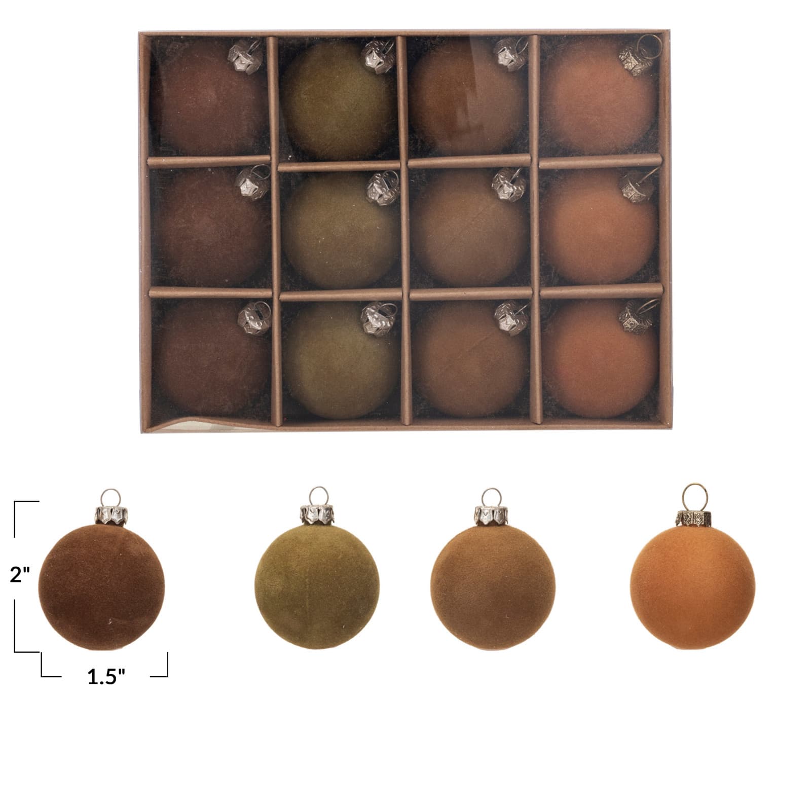 Hello Honey® 2" Brown Round Flocked Plastic Ball Ornament Set