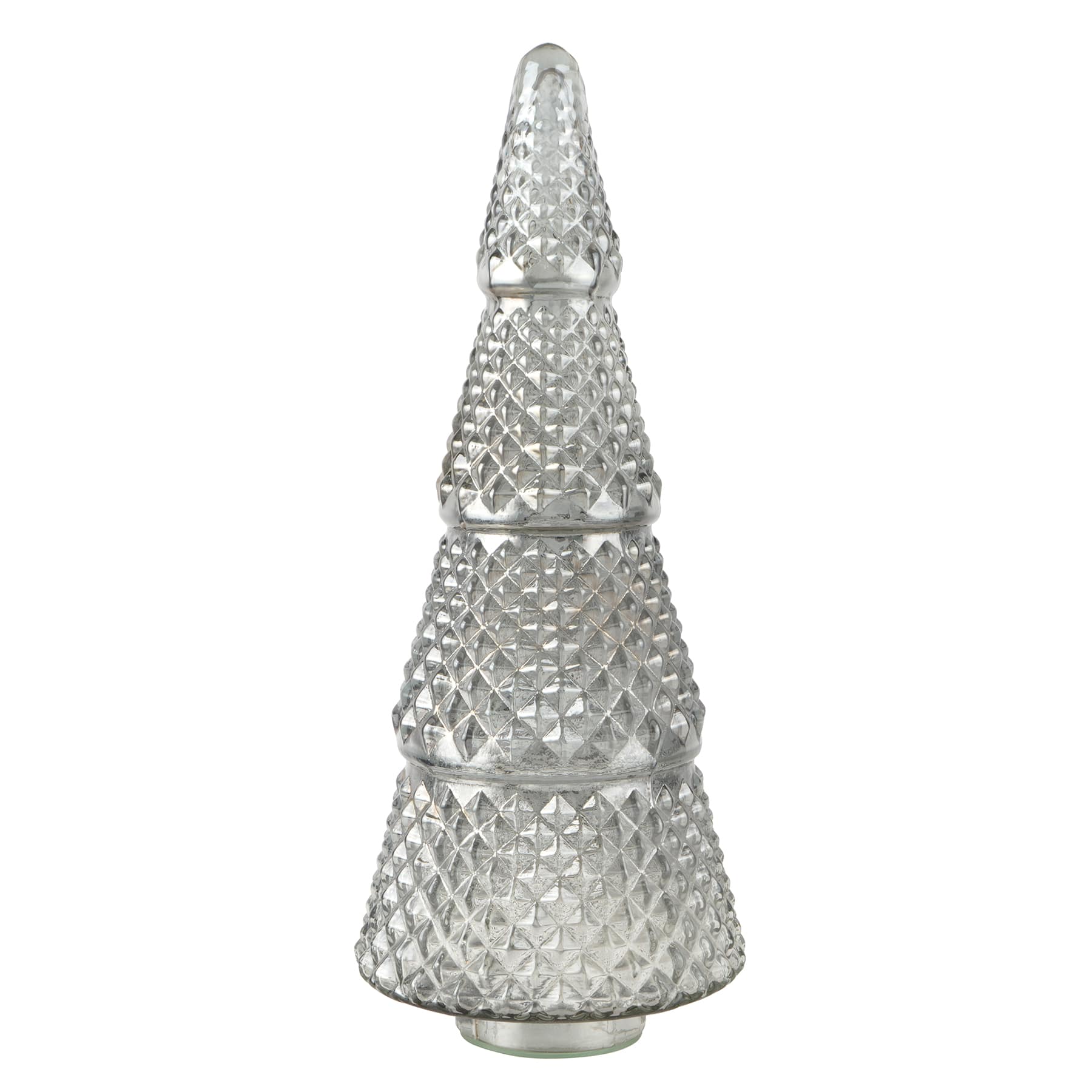 Sapin de Noël argenté en verre de table à texture de pointes en diamants de 40,6 cm d’Ashland