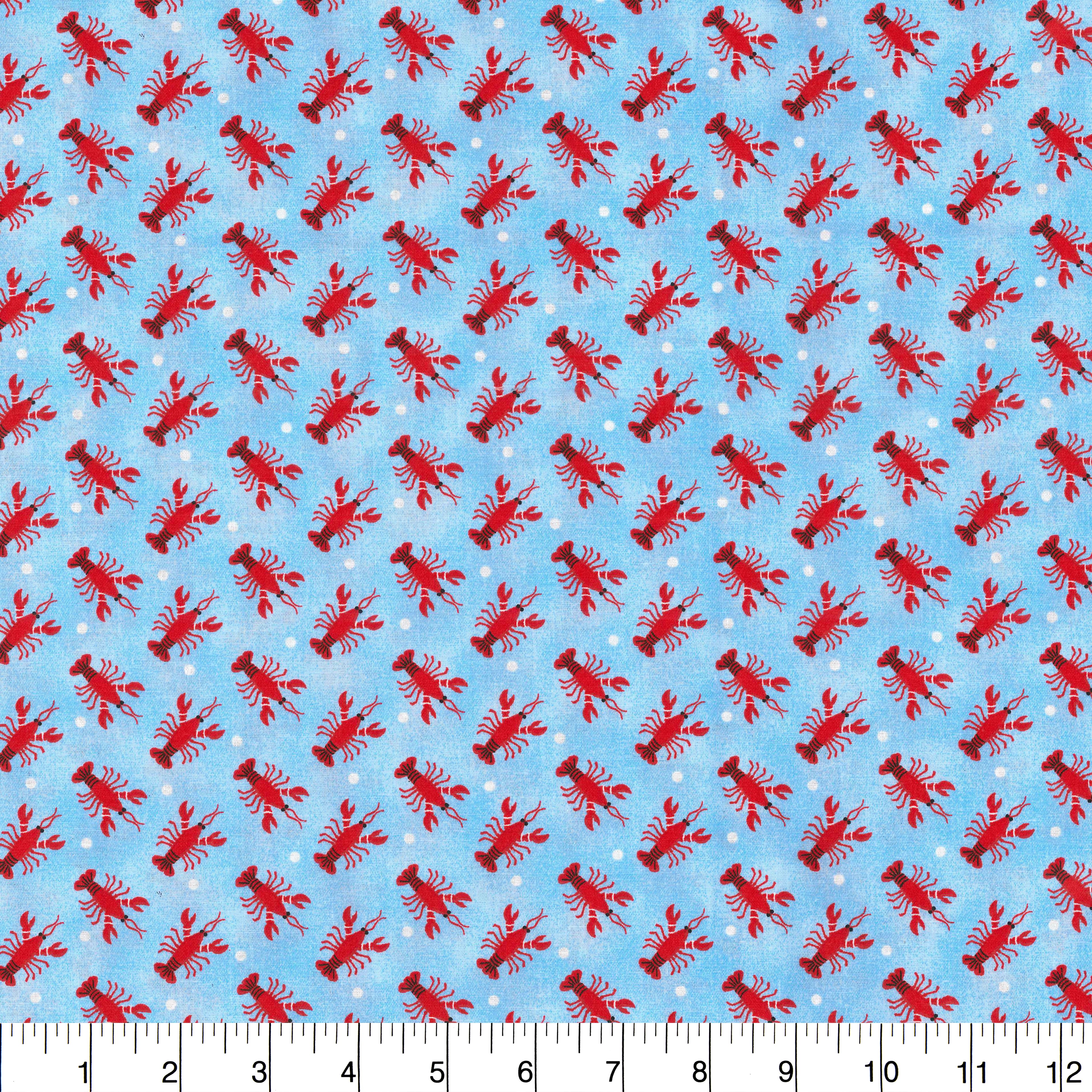 Fabric Traditions Light Blue Lobsters Cotton Fabric