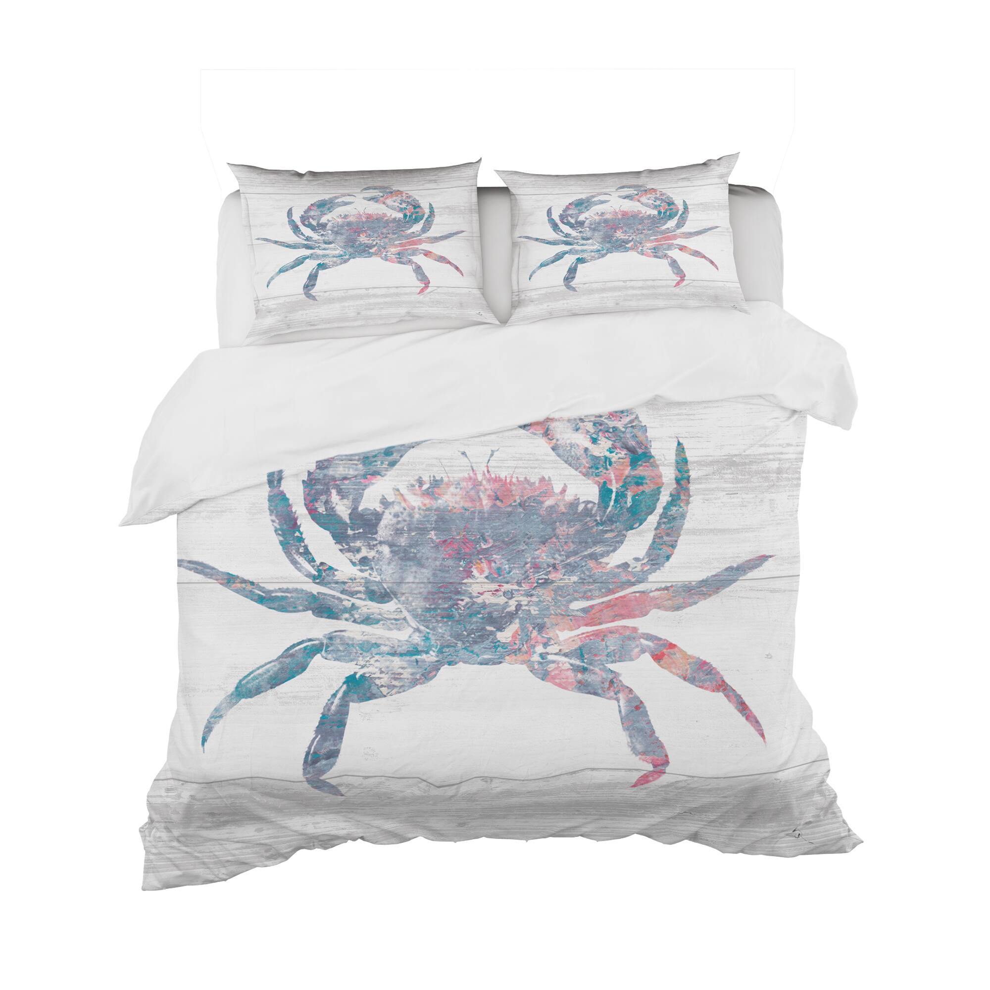 Designart &#x27;Pink Crab Ocean Life&#x27; Coastal Bedding Set - Duvet Cover &#x26; Shams