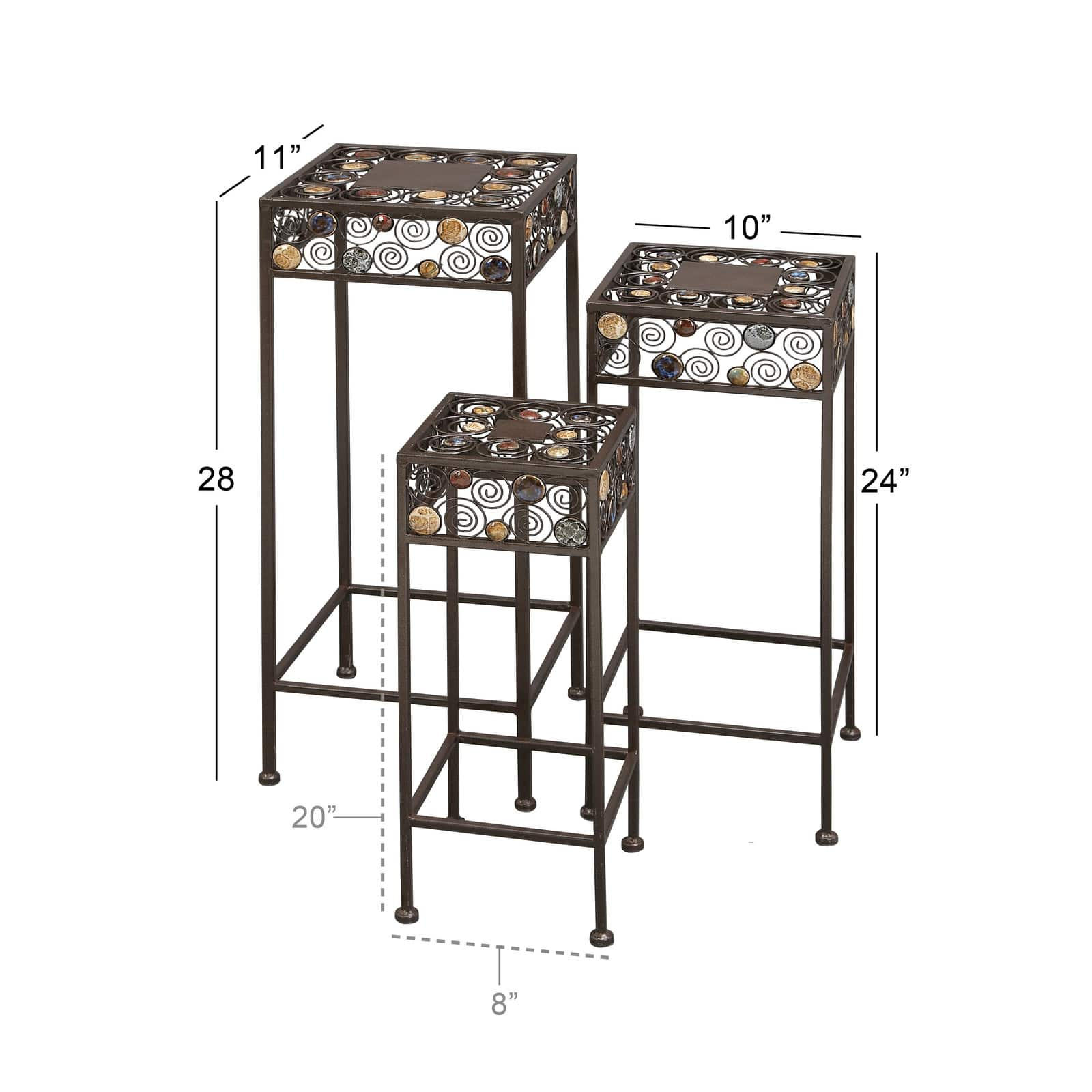 Multi Dot Black Metal Traditional Plantstand, 28&#x22;, 24&#x22; &#x26; 20&#x22;