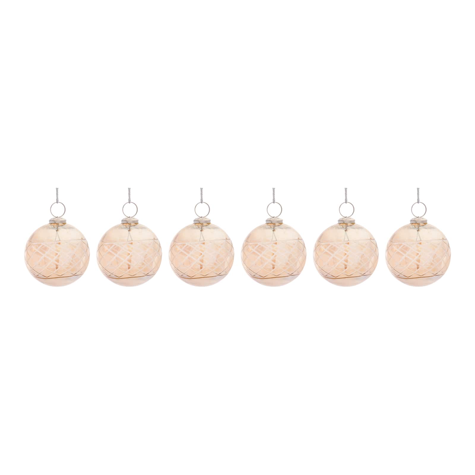 6ct. 3&#x22; Brown Etched Glass Ball Ornaments