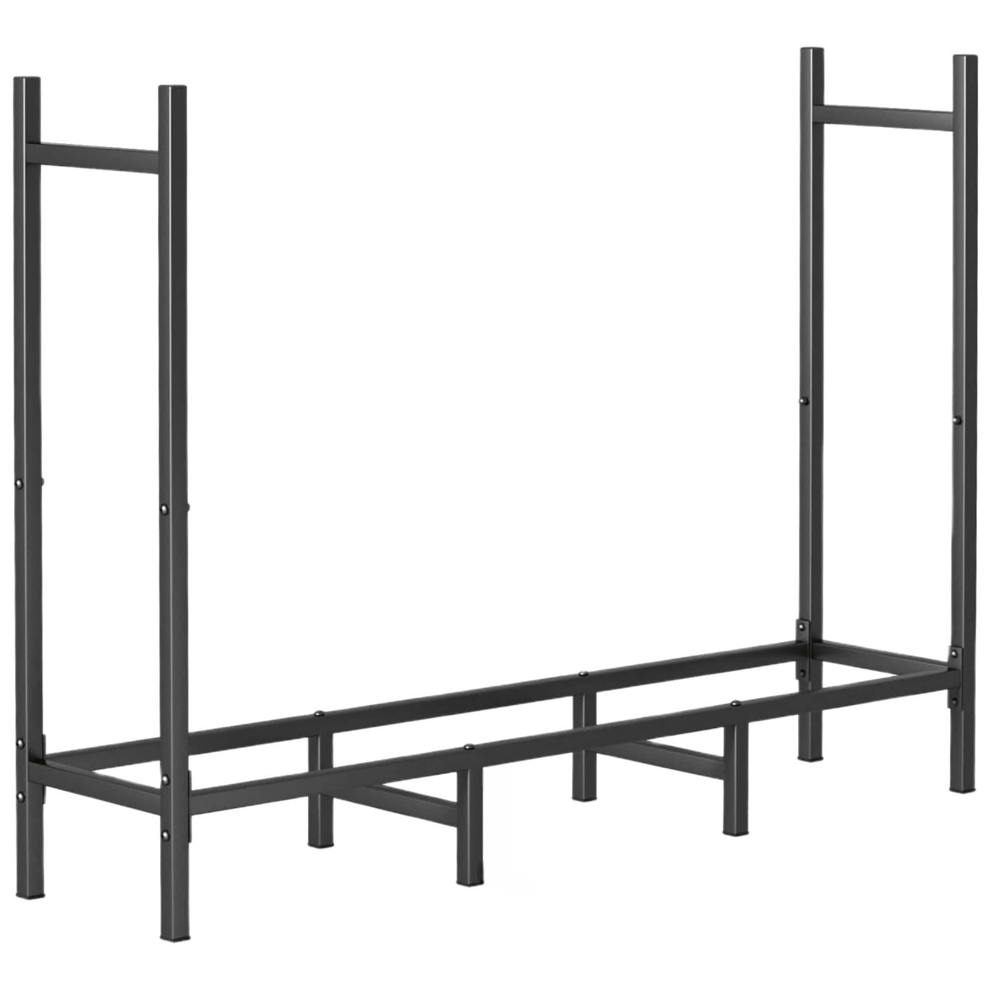 4ft. Black Firewood Metal Rack with Blue Storage Cover