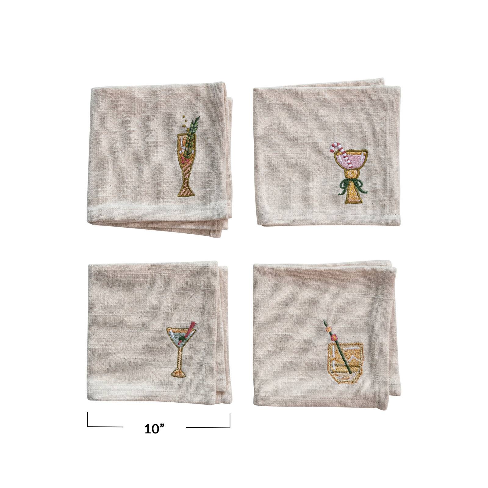 Hello Honey&#xAE; Multicolor Cotton Cocktail Napkin with Embroidered Holiday Cocktail Set