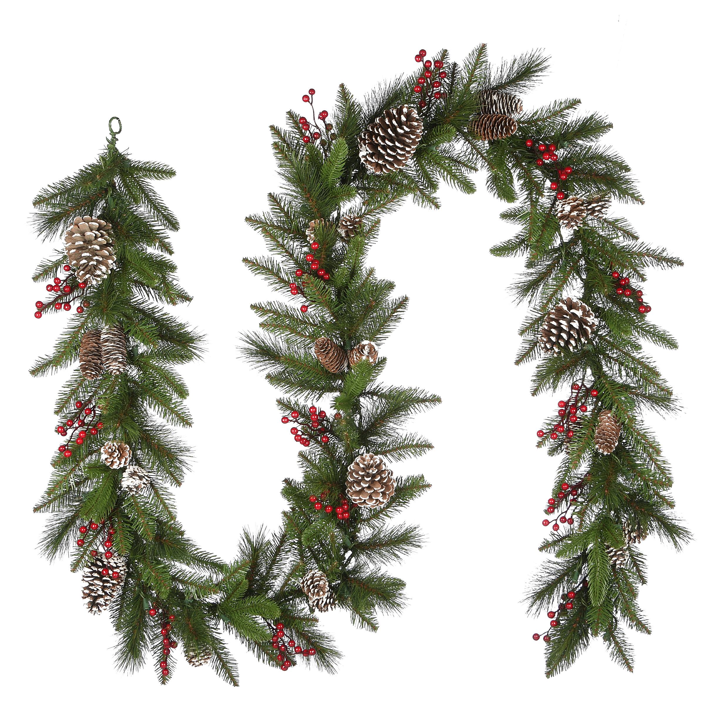 9ft. Bristle Berry Pine Garland With Battery Operated LED Lights