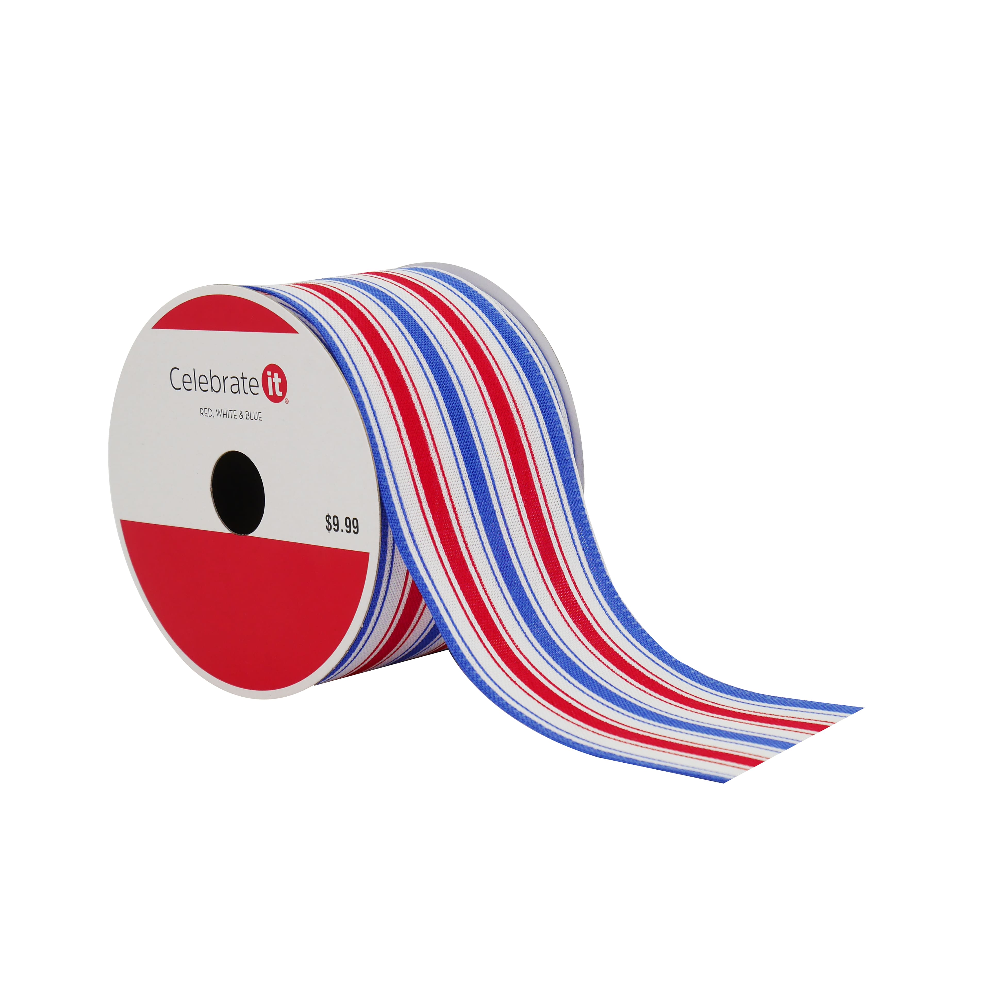 2.5&#x22; x 20ft. Red, White &#x26; Blue Stripes Wired Faux Linen Ribbon by Celebrate It&#xAE;