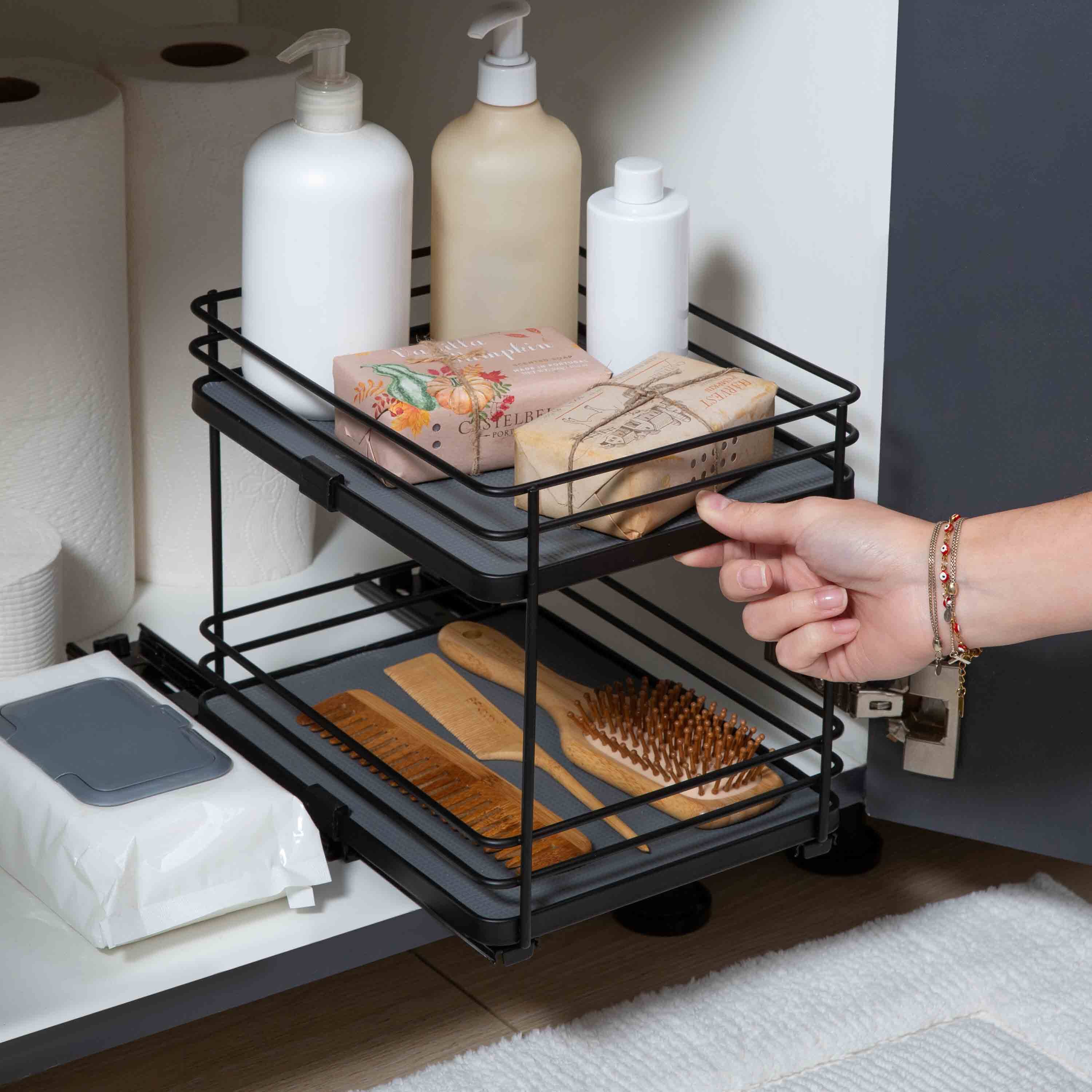 Organize It All Matte Black 2-Tier Slide Out Shelf Organizer