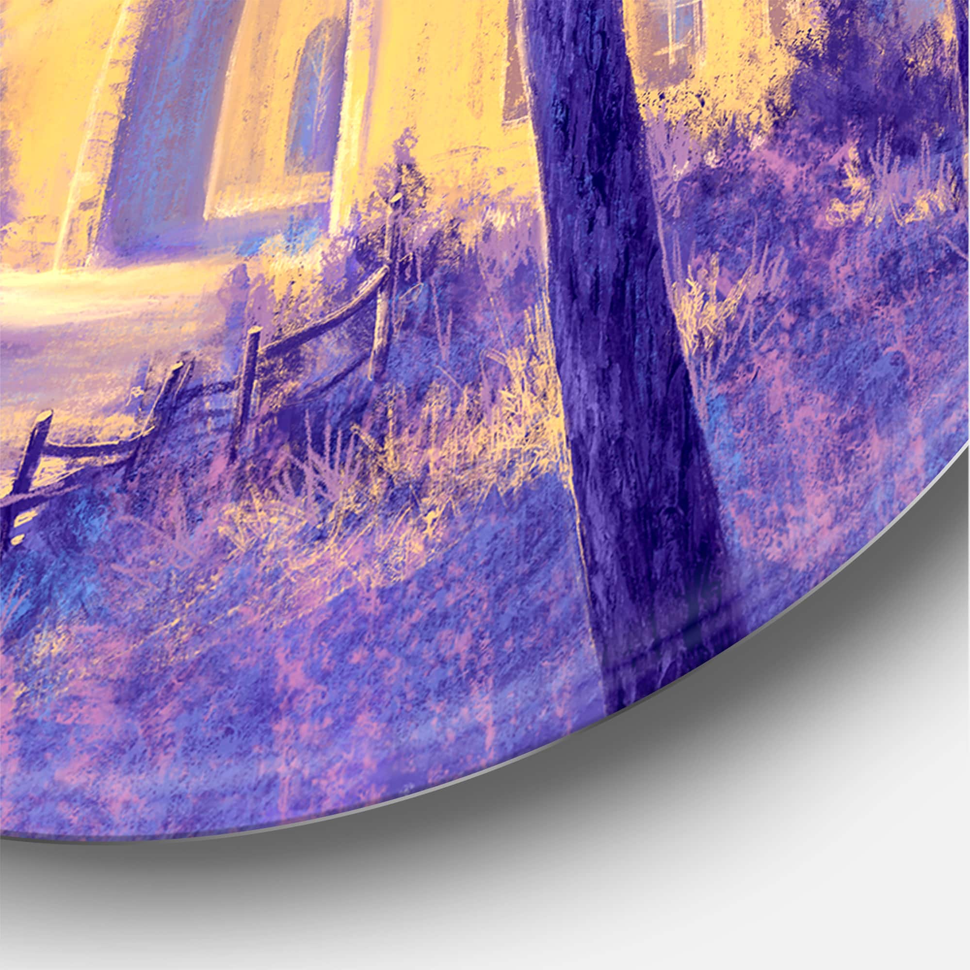 Designart - Street Landscape On Footpath &#x26; Trees In A City - Traditional Metal Circle Wall Art