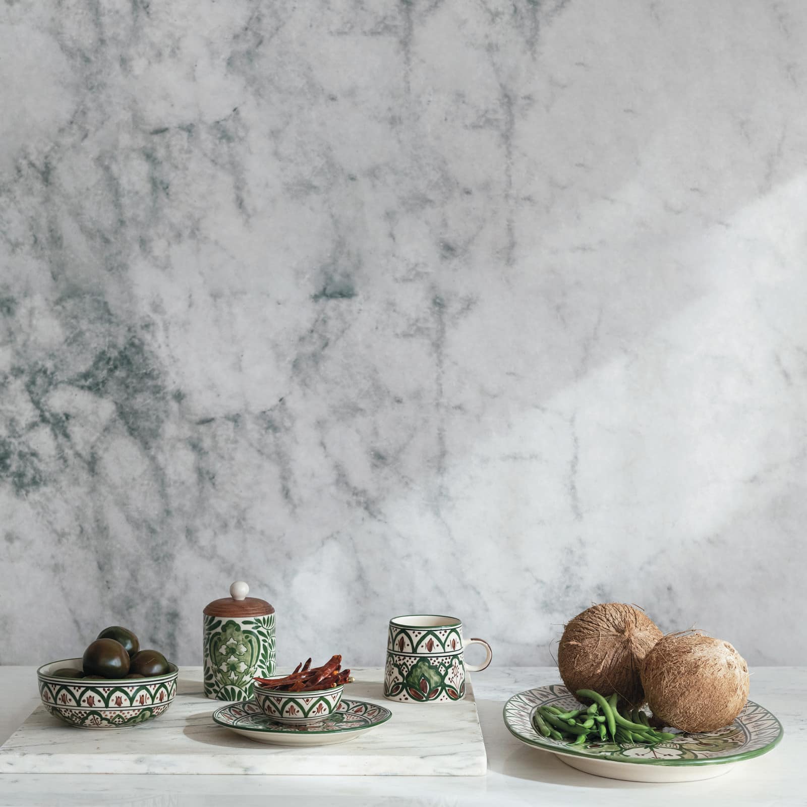 Hello Honey® 5" Green Botanical Design Stoneware Canister