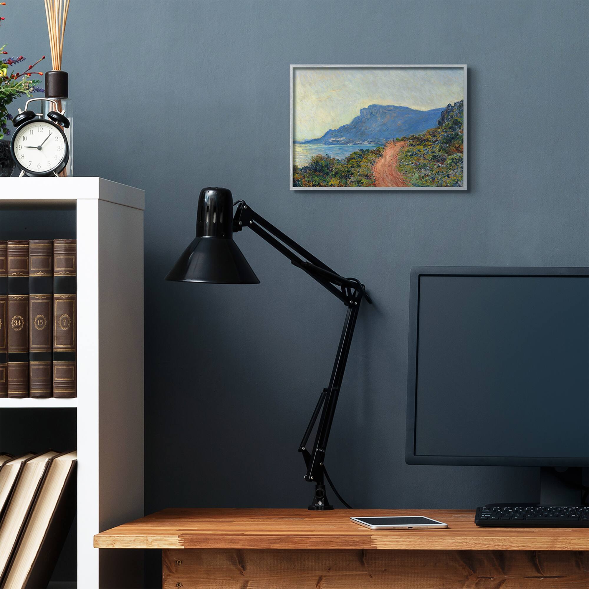 Stupell Industries Cliff Road Ocean Mountain Landscape Monet Classic Painting in Gray Frame Wall Art