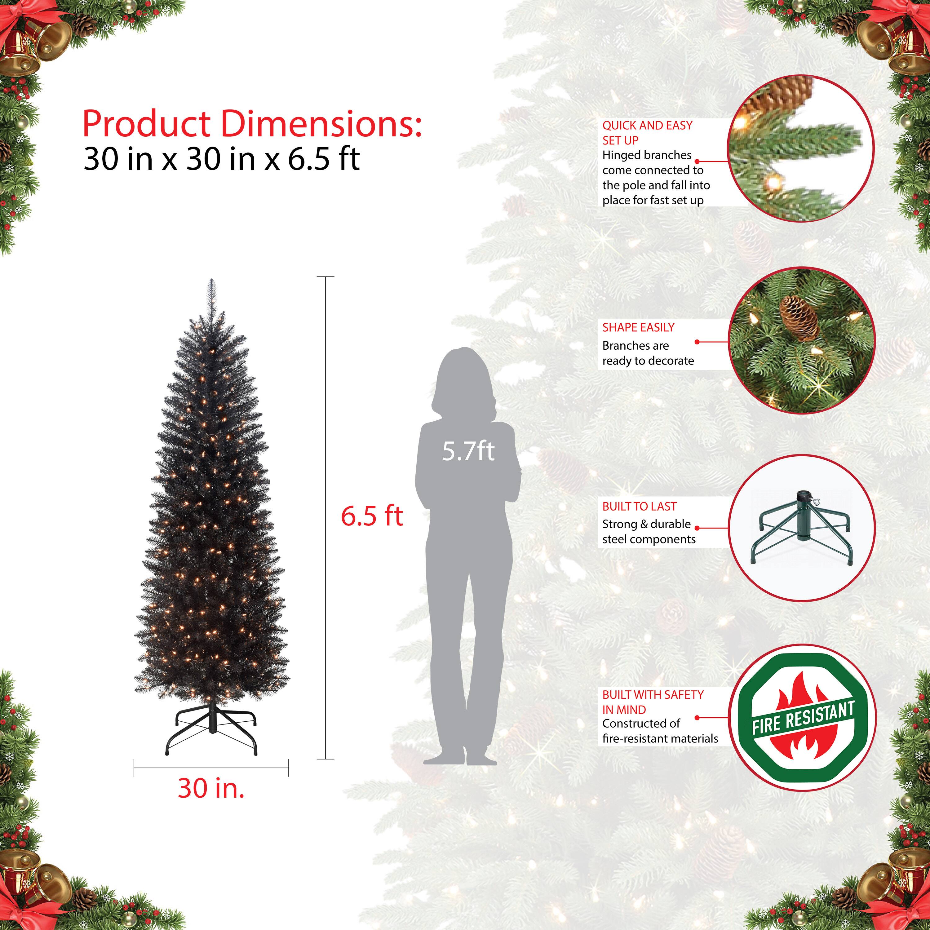 6.5ft. Pre-Lit Black Pencil Fraser Fir Artificial Christmas Tree, Clear Lights
