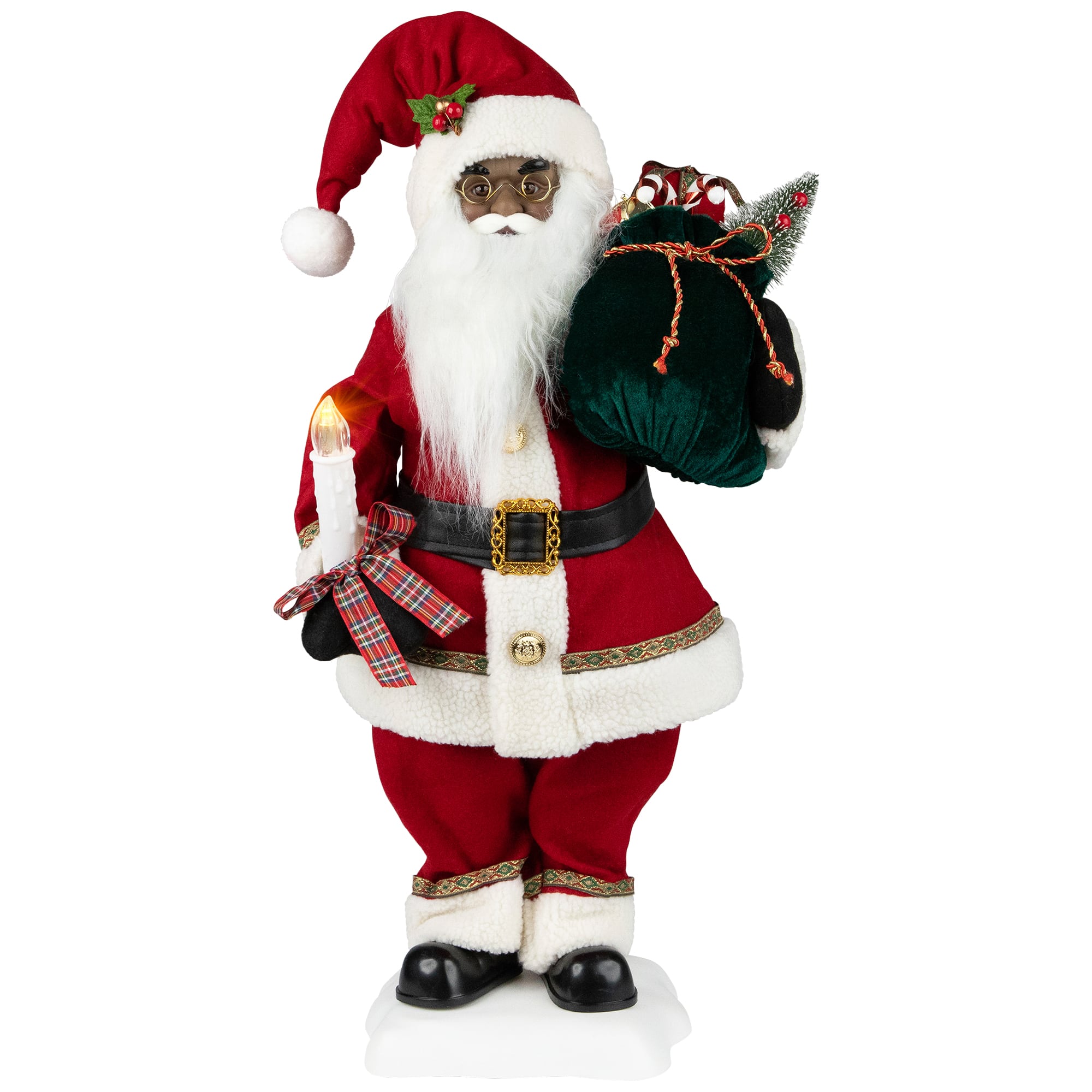 African American Animated and Musical Santa Claus with Candle