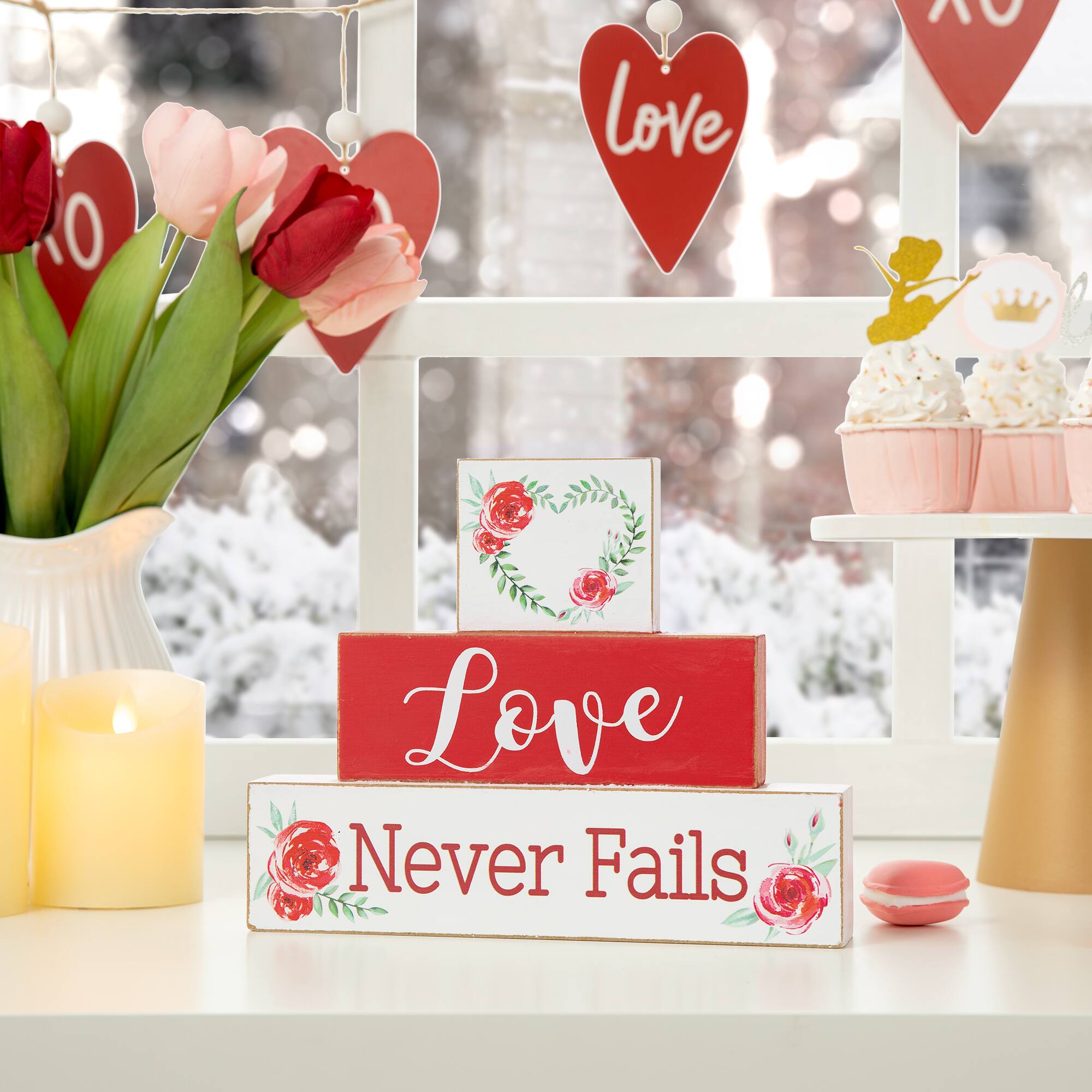 Glitzhome® 9.5" Valentine's Wooden Block Tabletop Sign