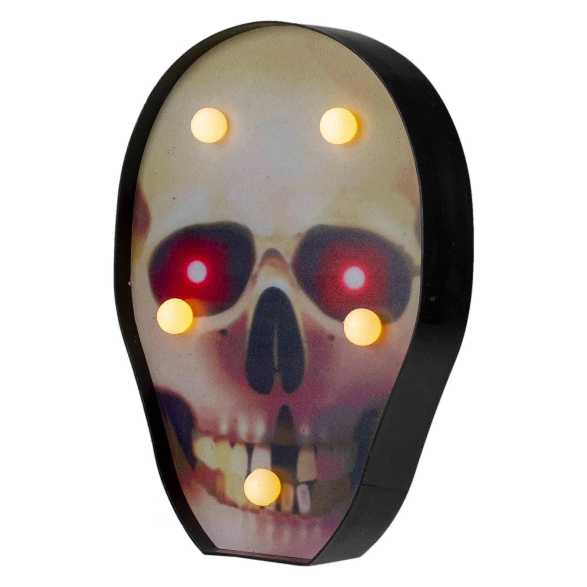 7" Lighted Black & Red Skull Halloween Decoration