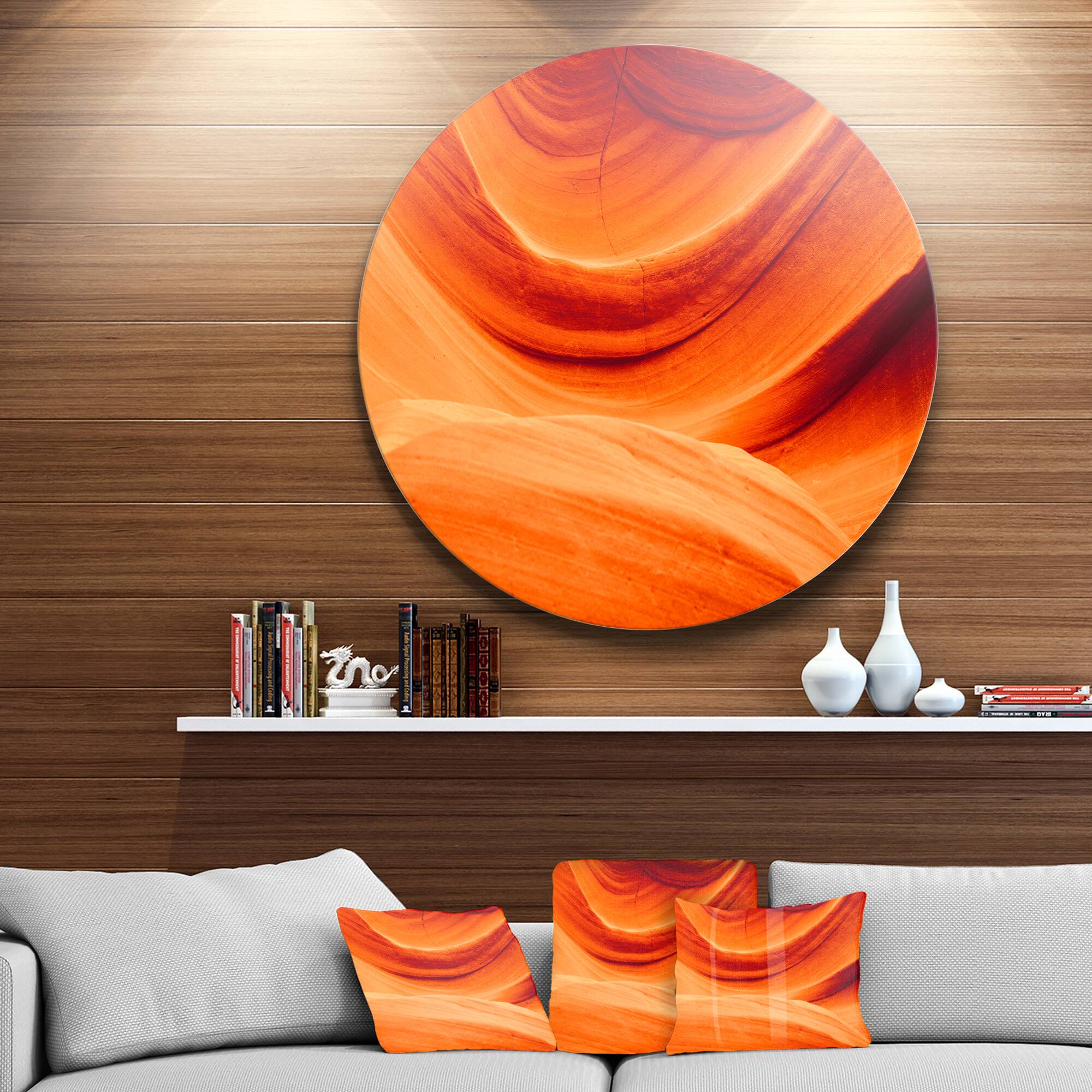 Designart - Antelope Canyon Orange Wall&#x27; Landscape Photography Circle Metal Wall Art