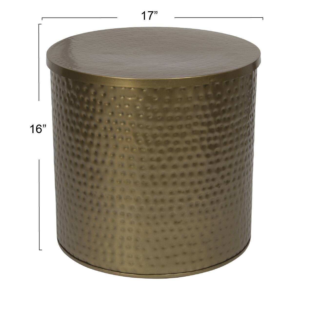 Hello Honey® 17" Gold Boho Hammered Metal Drum Table or Planter with Lid