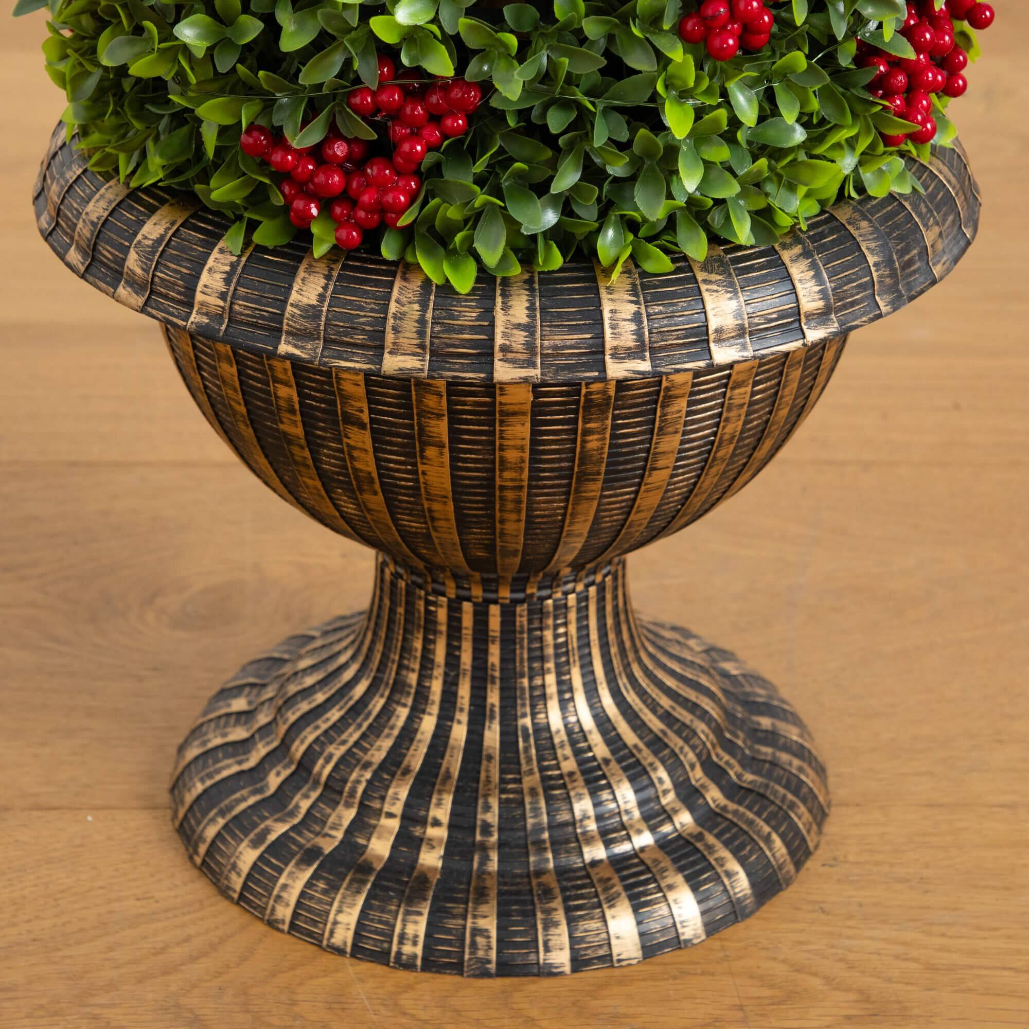 3ft. Pre-Lit Artificial Christmas Ornament Boxwood Topiary Tree with 70 Warm White LED Lights