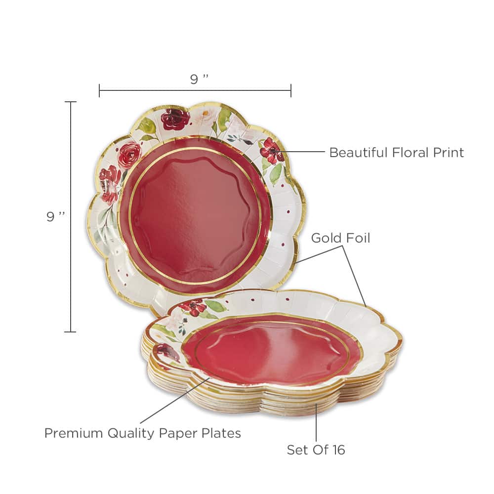 Kate Aspen® 7" Burgundy Blush Floral Premium Paper Plates, 64ct.
