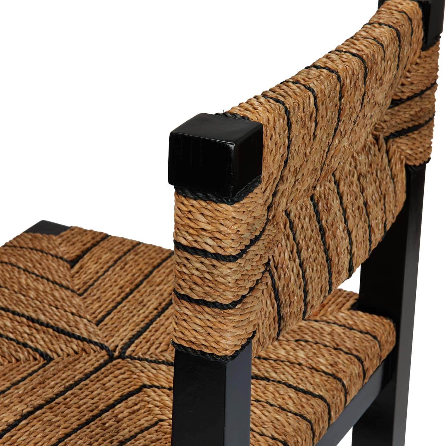 Hello Honey® Willowbrook 3ft. Black Mahogany Solid Wood & Natural Woven Seagrass Rope Stool