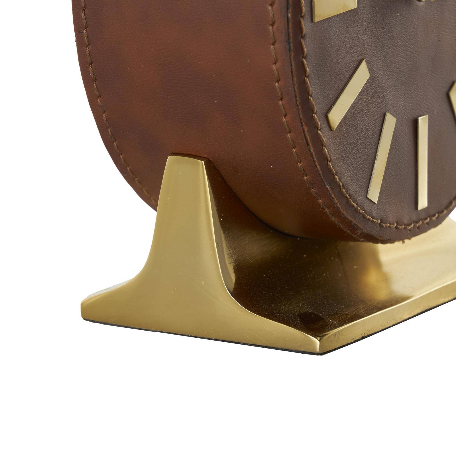 Faux Leather Round Decorative Clock with Rectangular Base