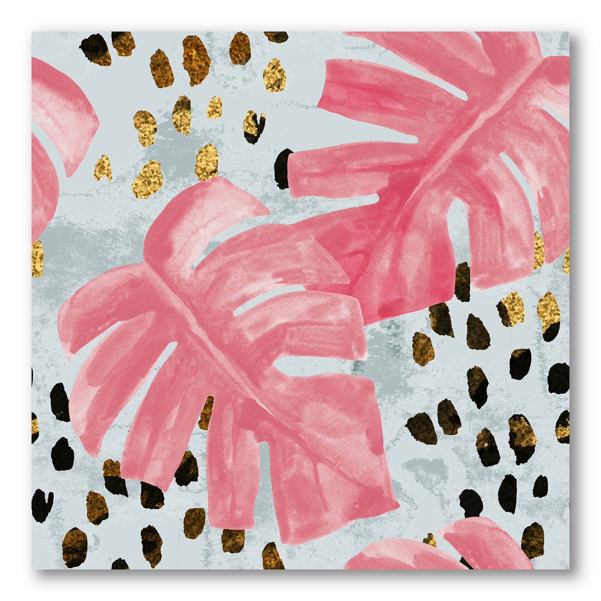 Designart - Pink Colored Monstera On Rough Brush Strokes II - Tropical Canvas Wall Art Print