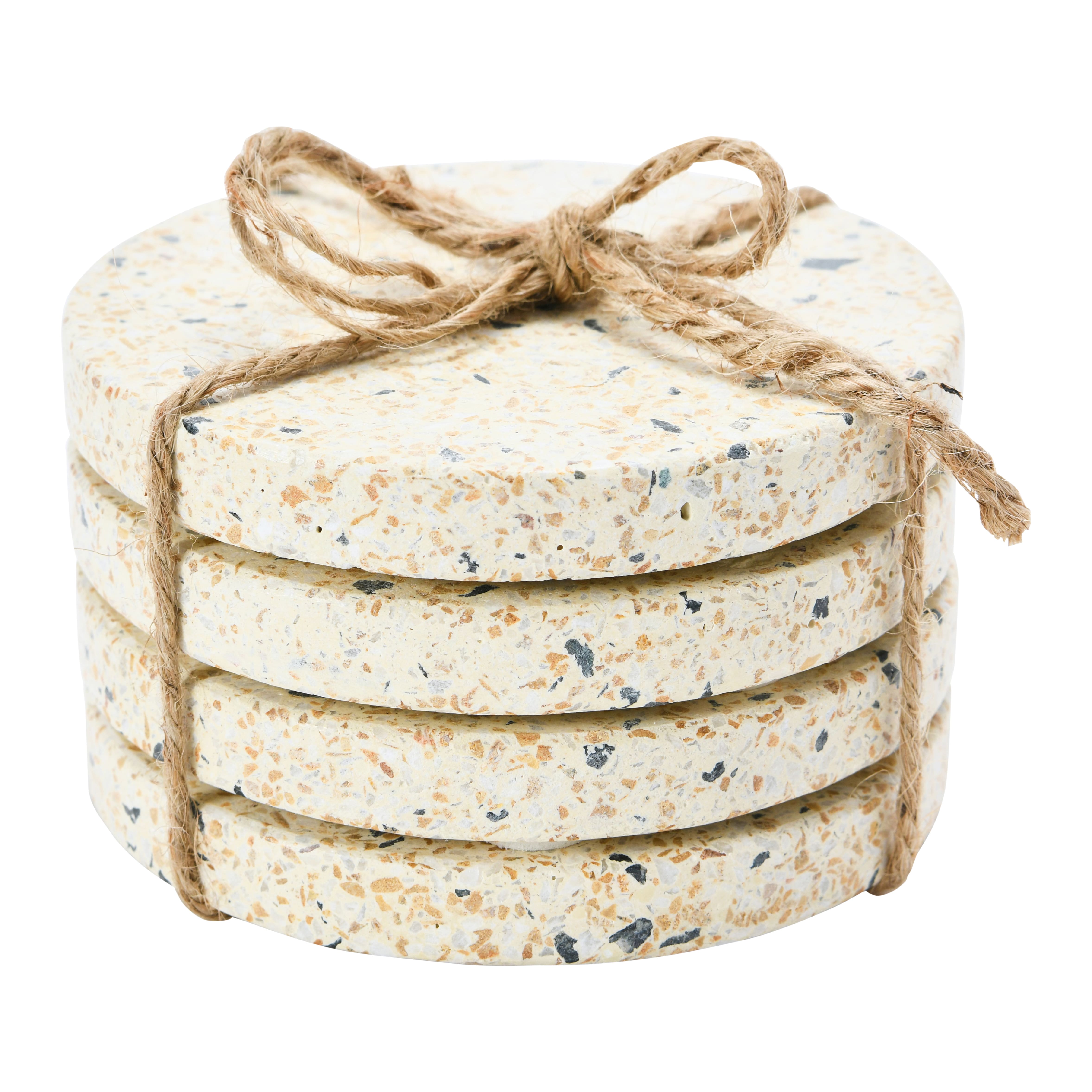 Hello Honey® Eggshell Round Terrazzo Coaster Set