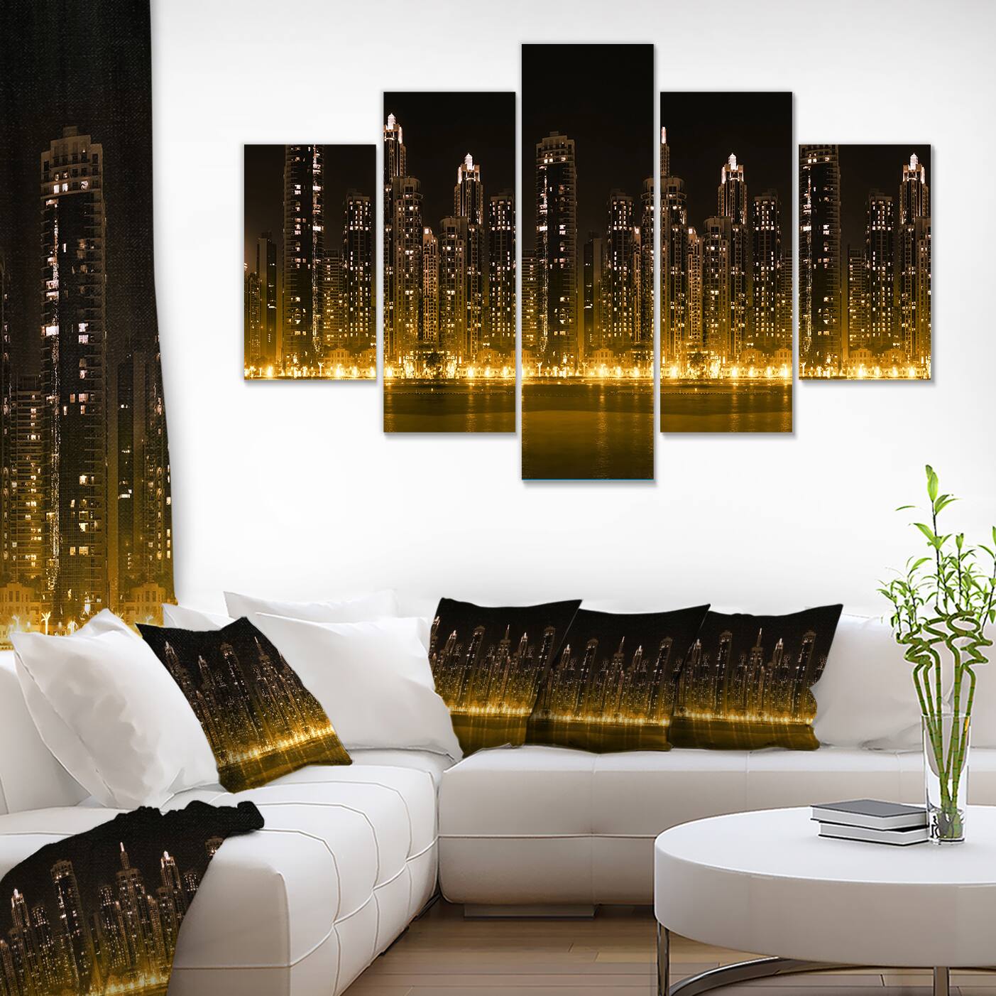 Designart - Modern City with Illuminated Skyscrapers - Cityscape Canvas Print