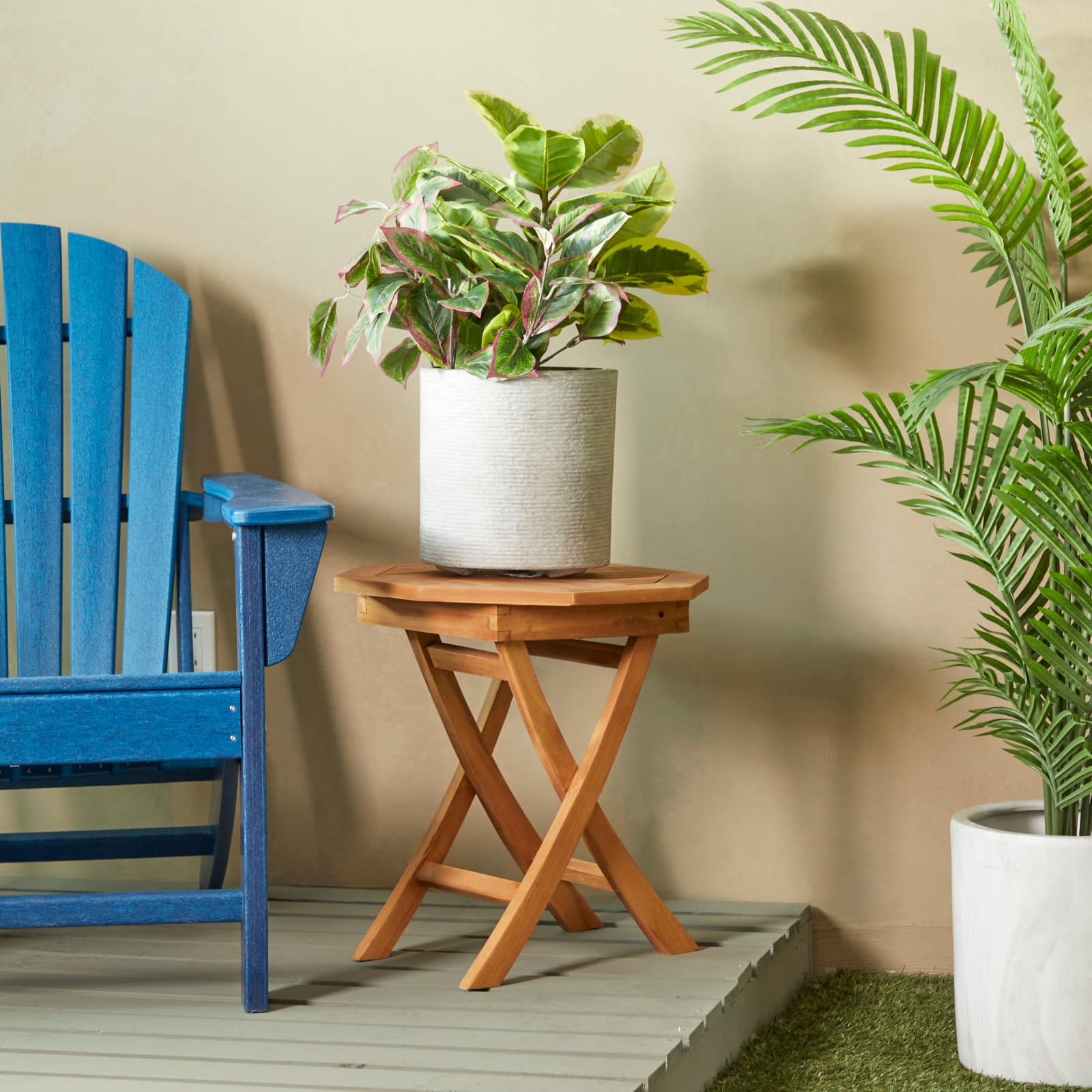 20&#x22; Brown Teak Wood Slatted Outdoor Accent Table