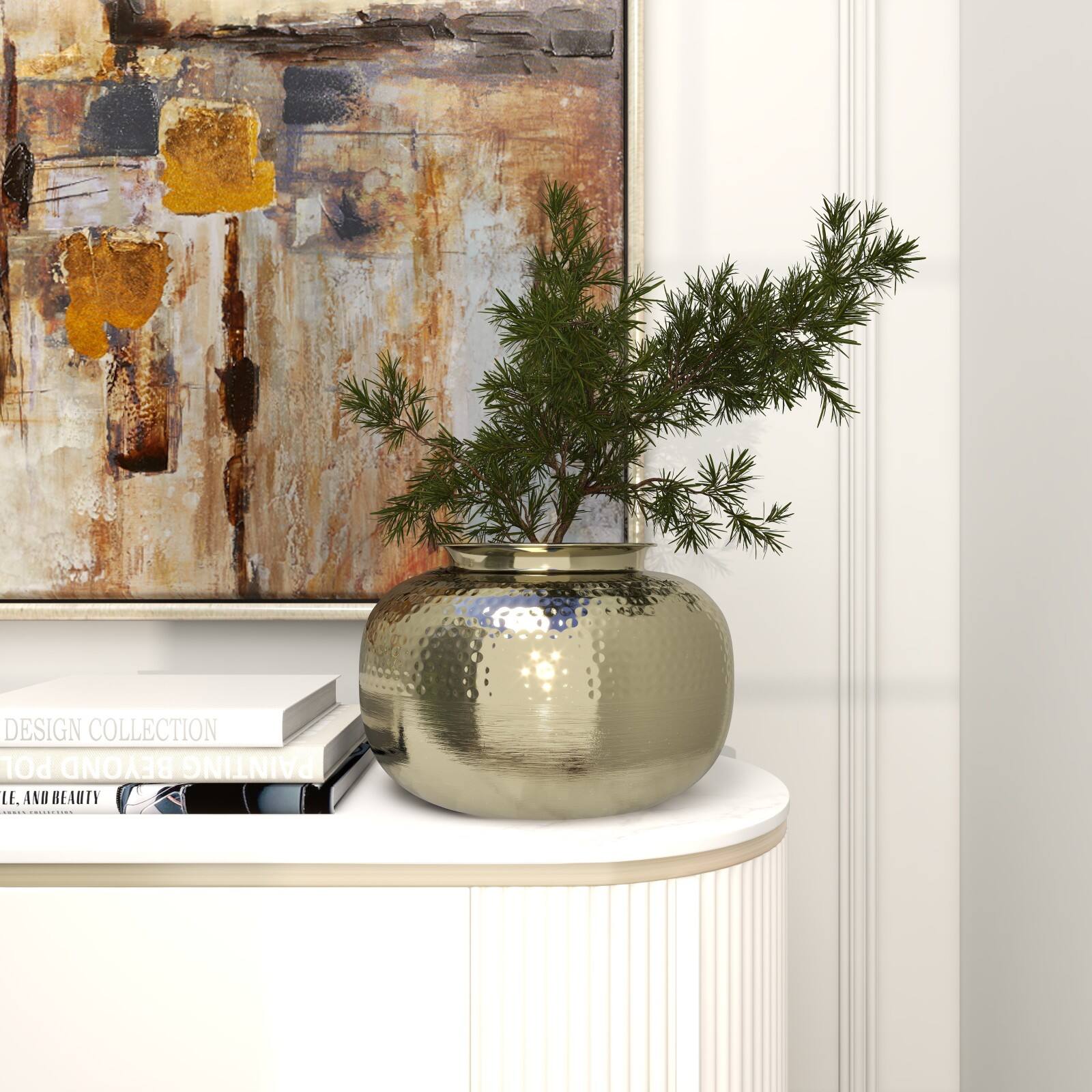 8&#x22; Gold Aluminum Brushed Vase with Hammered Top