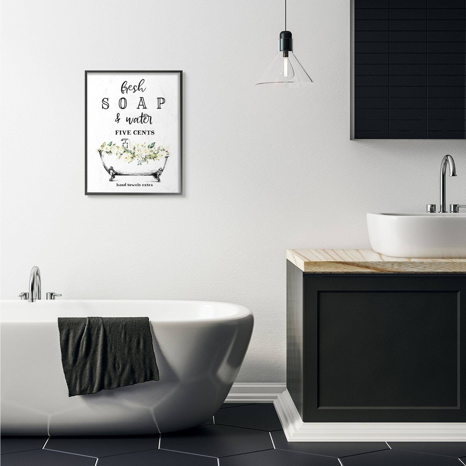 Stupell Industries Fresh Soap & Water Bath Tub Bathroom Design Black Framed Wall Art