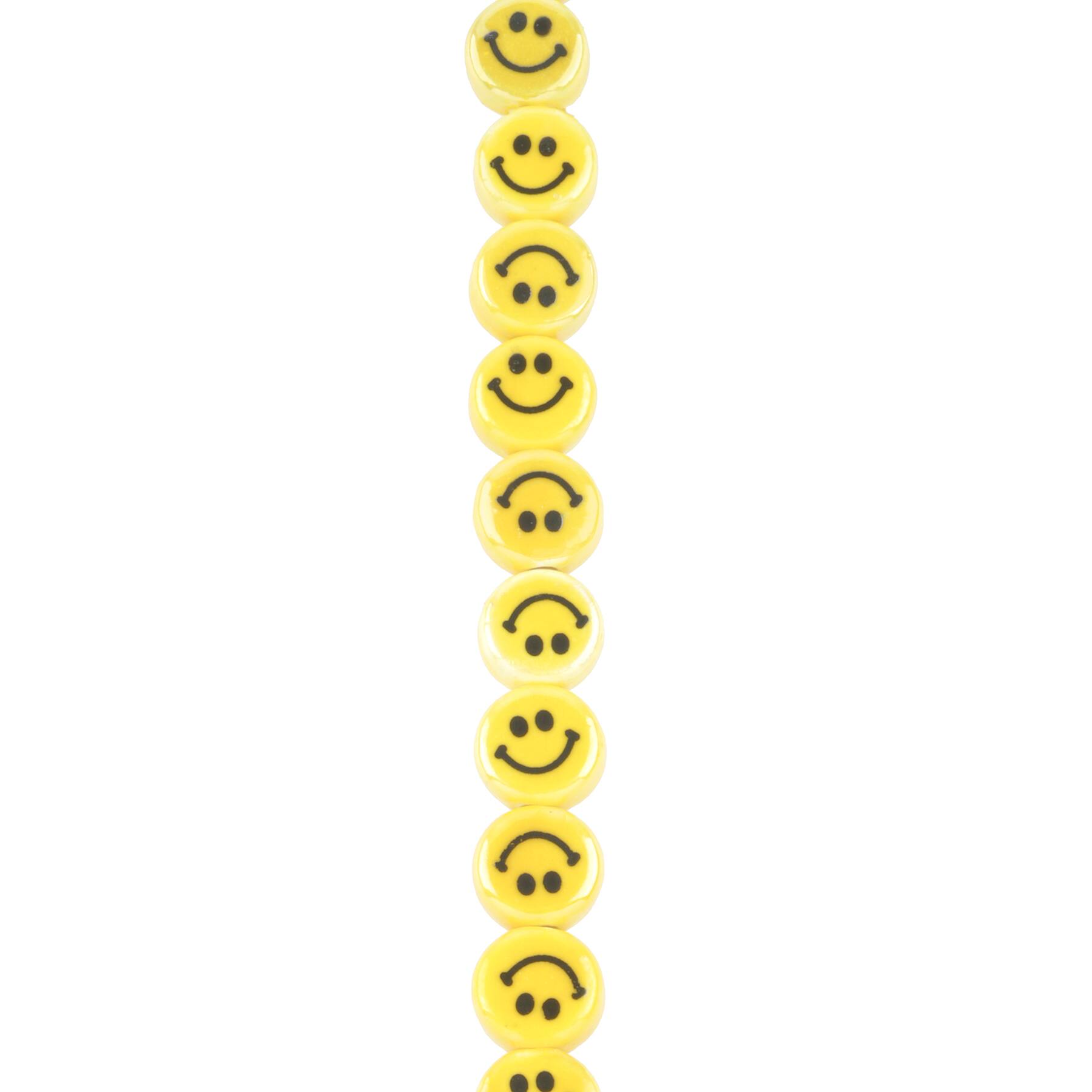 Yellow Ceramic Smiley Face Beads, 10mm by Bead Landing™
